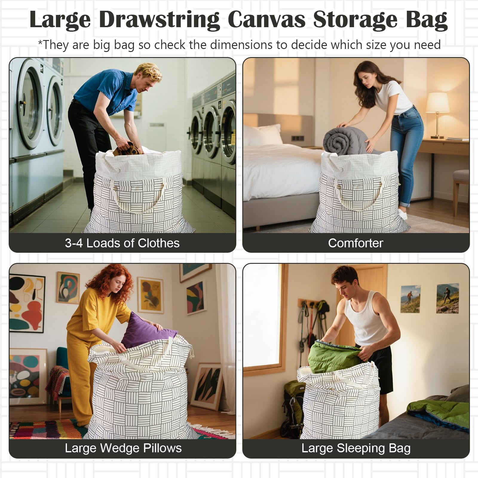 Canvas Laundry Bag with Handles & Drawstring