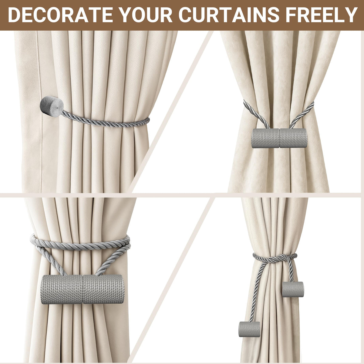 Magnetic Curtain Tiebacks Grey 2pcs (2 Count)