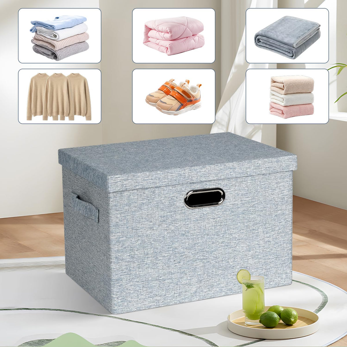 Storage Bins with Lids Fabric Closet Organizers Cubes Office Organization (3 Count)