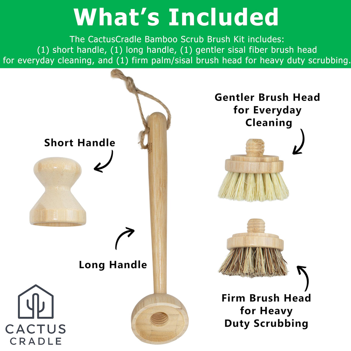 Cactus Cradle Bamboo Scrub Brush Set
