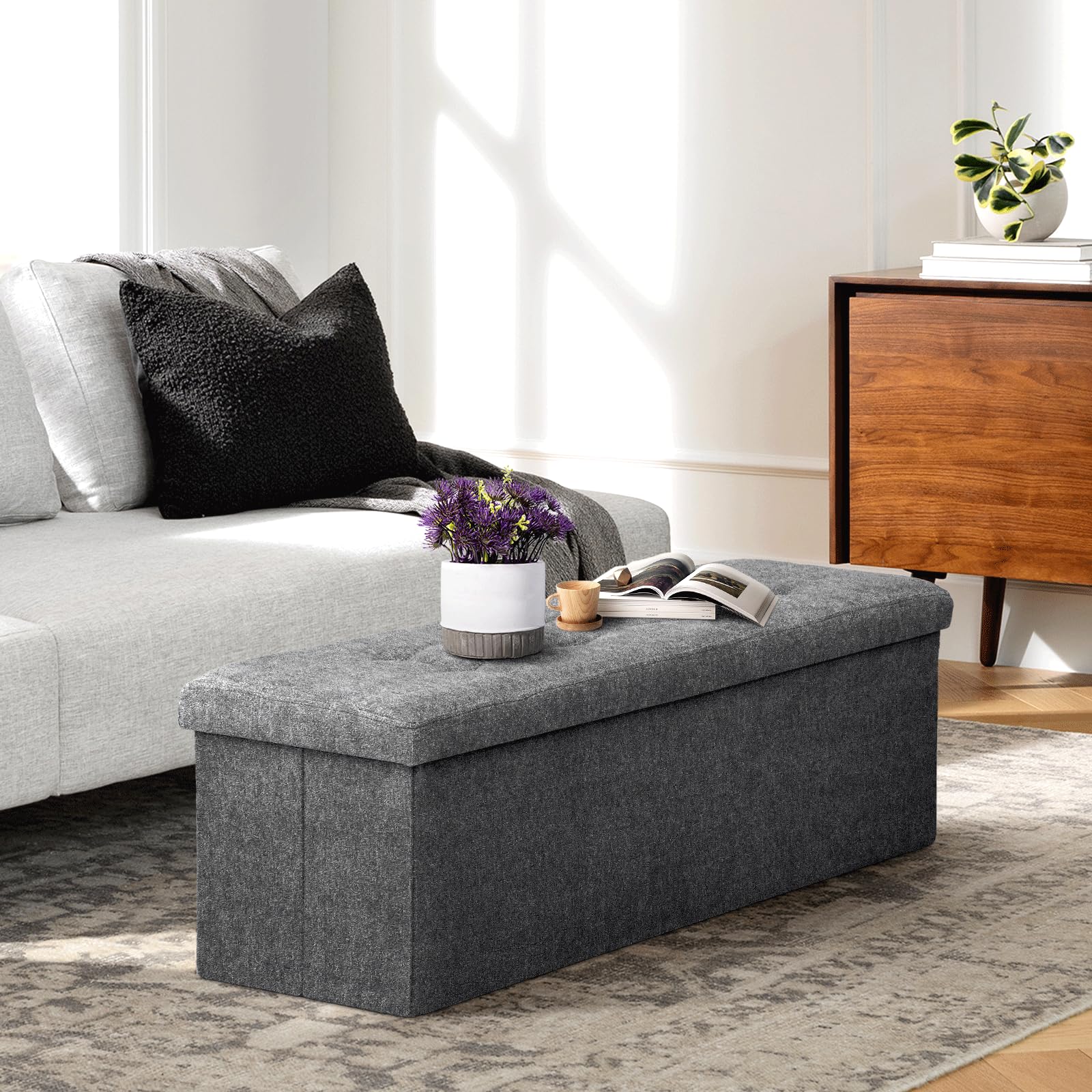43" Storage Ottoman Bench Folding Bench with 130L Hidden Storage