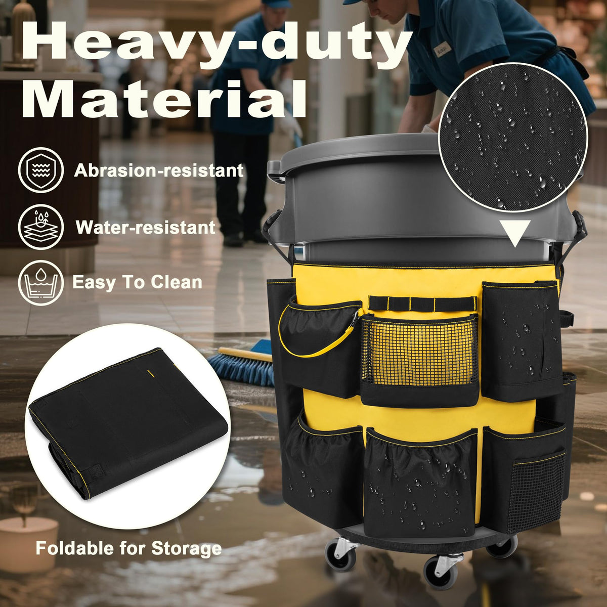 32 55 Gallon Trash Can Caddy Bag with Multi Pockets for Clean Tools