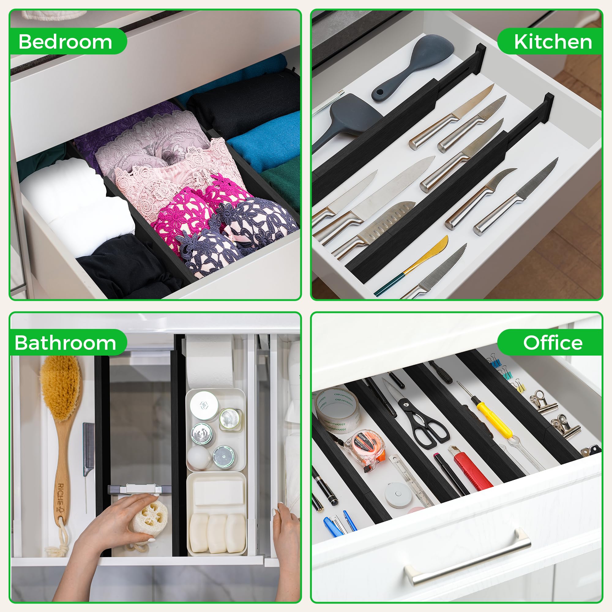 4 Pack Bamboo Drawer Dividers Organizer with Inserts 2.6'' High (4 Count)