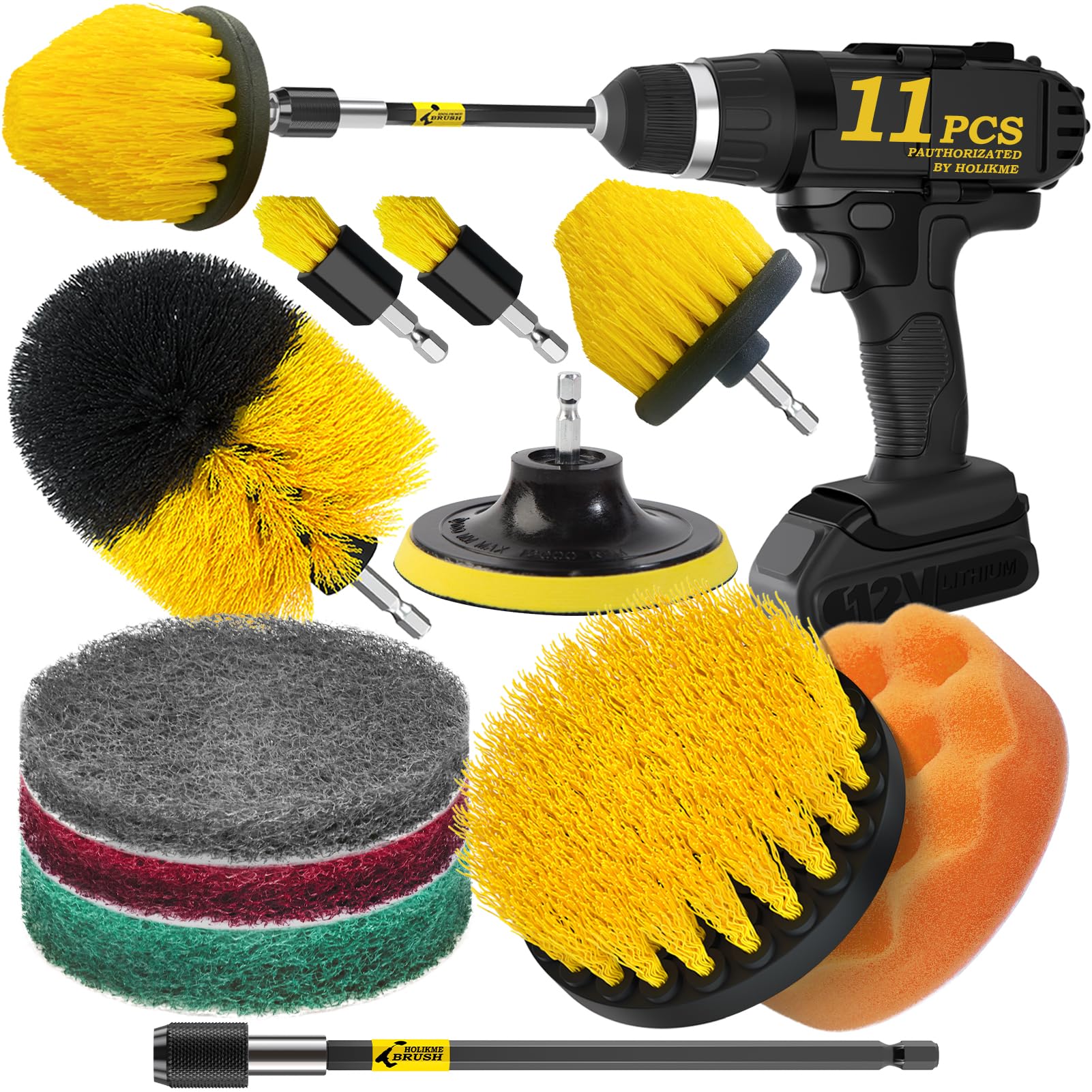 11 Piece Drill Brush Attachment Set Scouring Pads Power Scrubber Brush Scrub Pads for Bathroom Surfaces