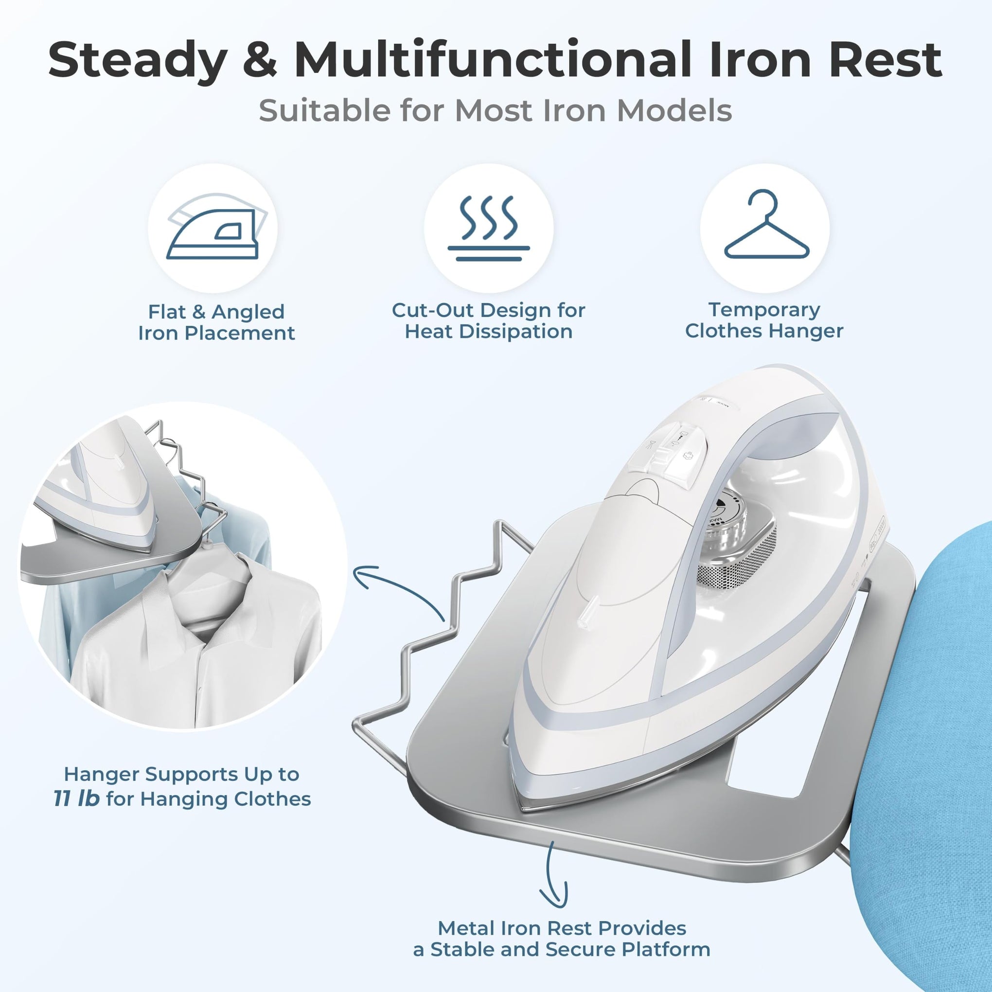 Ironing Board 43"x14" with Heavy Duty Iron Rest