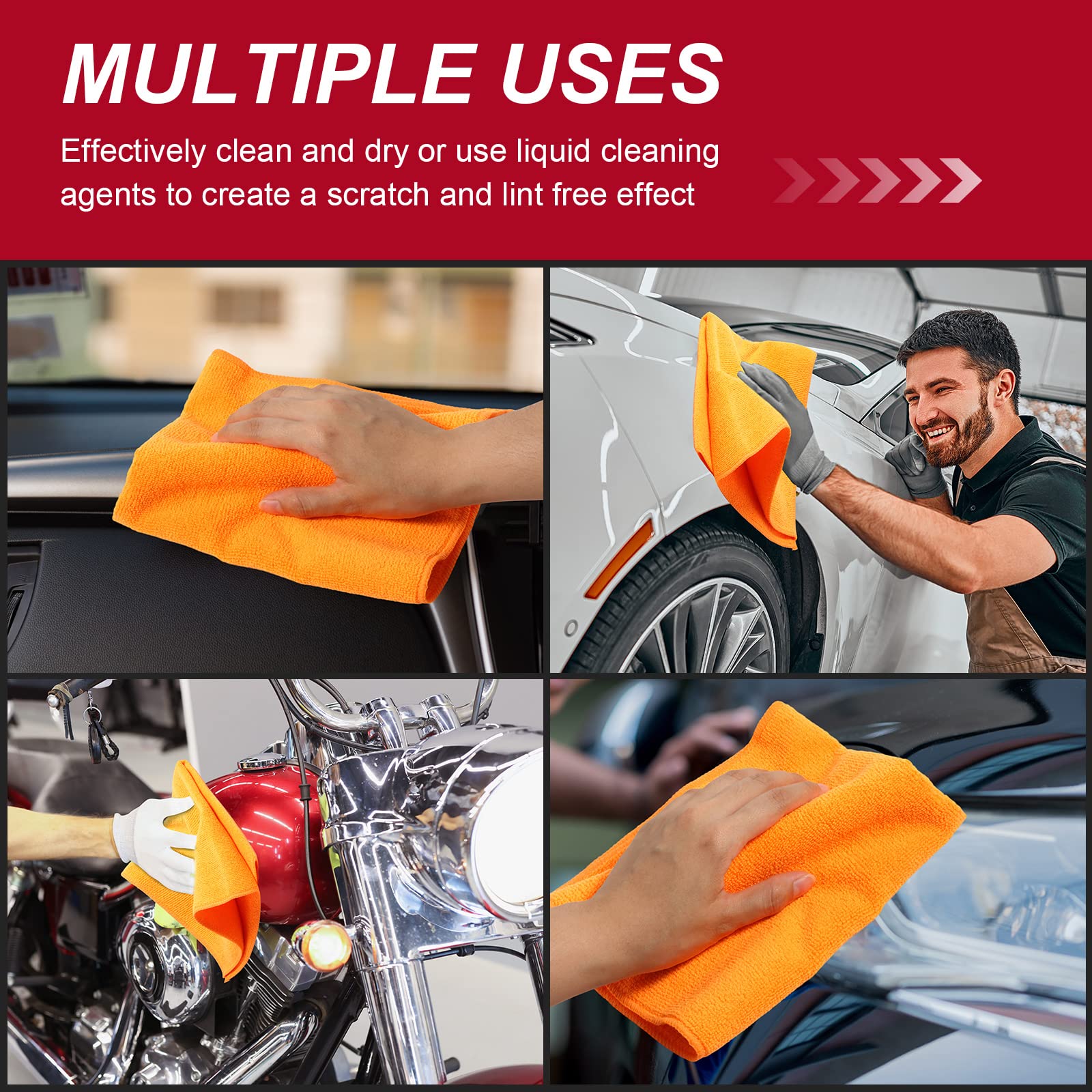 200 Pcs Microfiber Cleaning Cloth 16x16 Inch Microfiber Towels for Car Ultra Absorbent Cleaning Rags Reusable Lint Free Streak Free Detailing Towel for Car Washing Drying Dusting