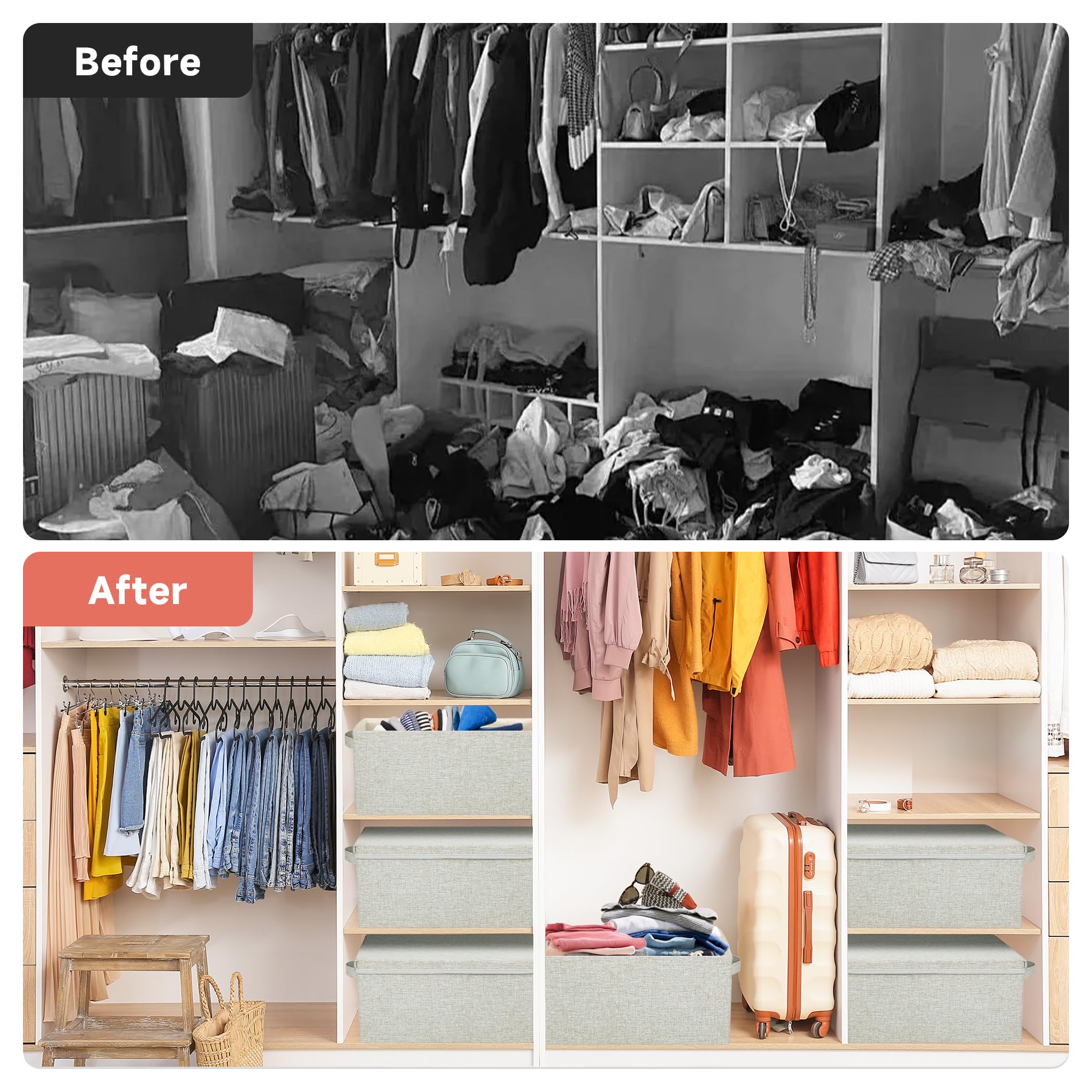 Storage Bins With Lids Closet Organizer Cabinet Box For Clothes (4 Count)