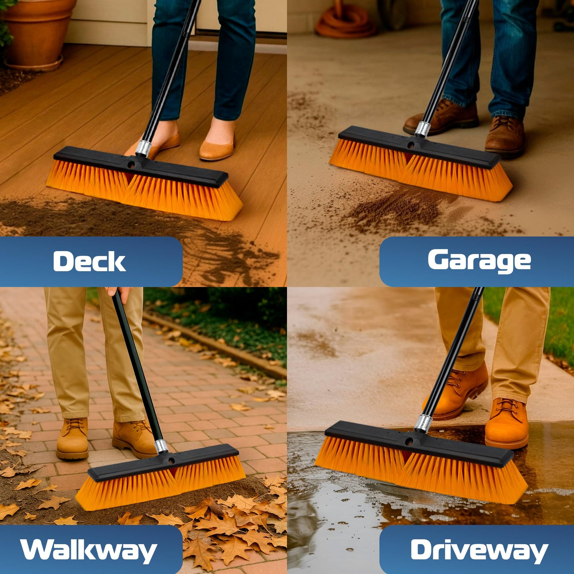 18’’ Push Broom Outdoor Heavy Duty with 59.4’’ Long Handle