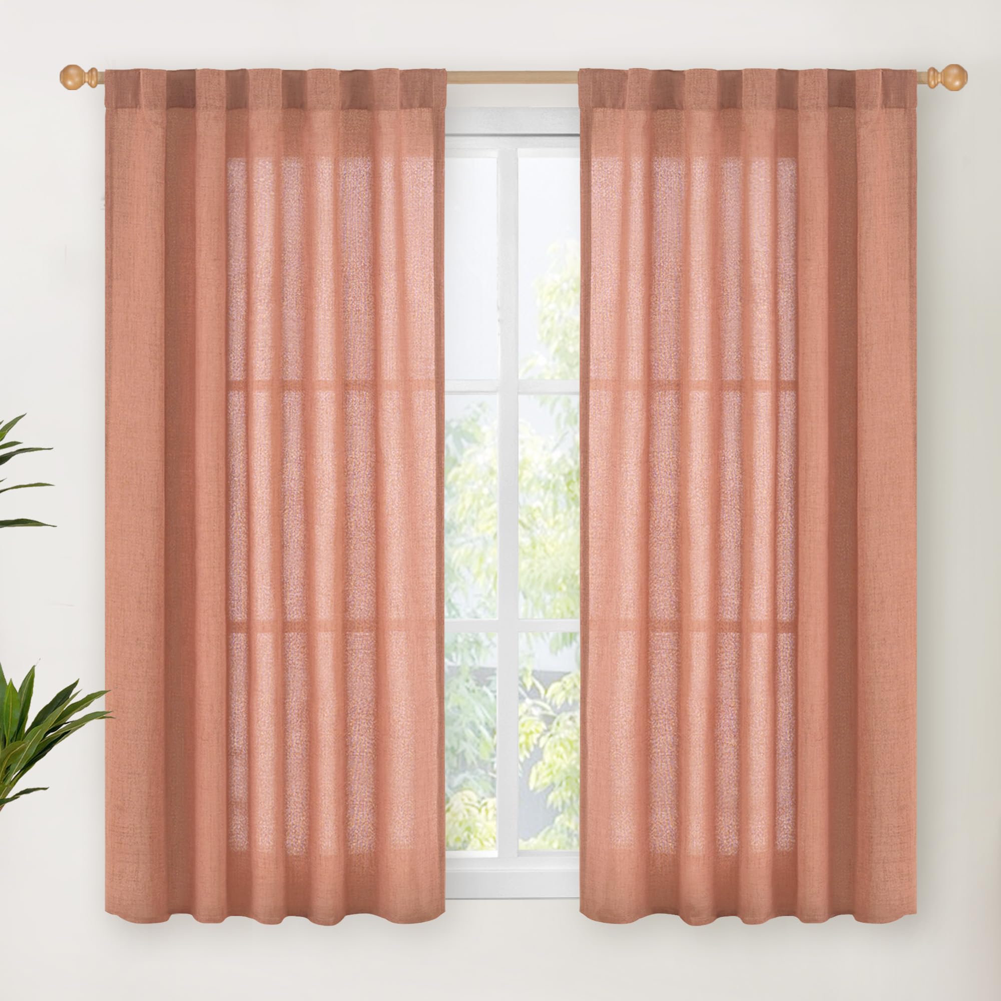 Rust Terracotta Linen Curtains 54 Inch Length (2 Count)