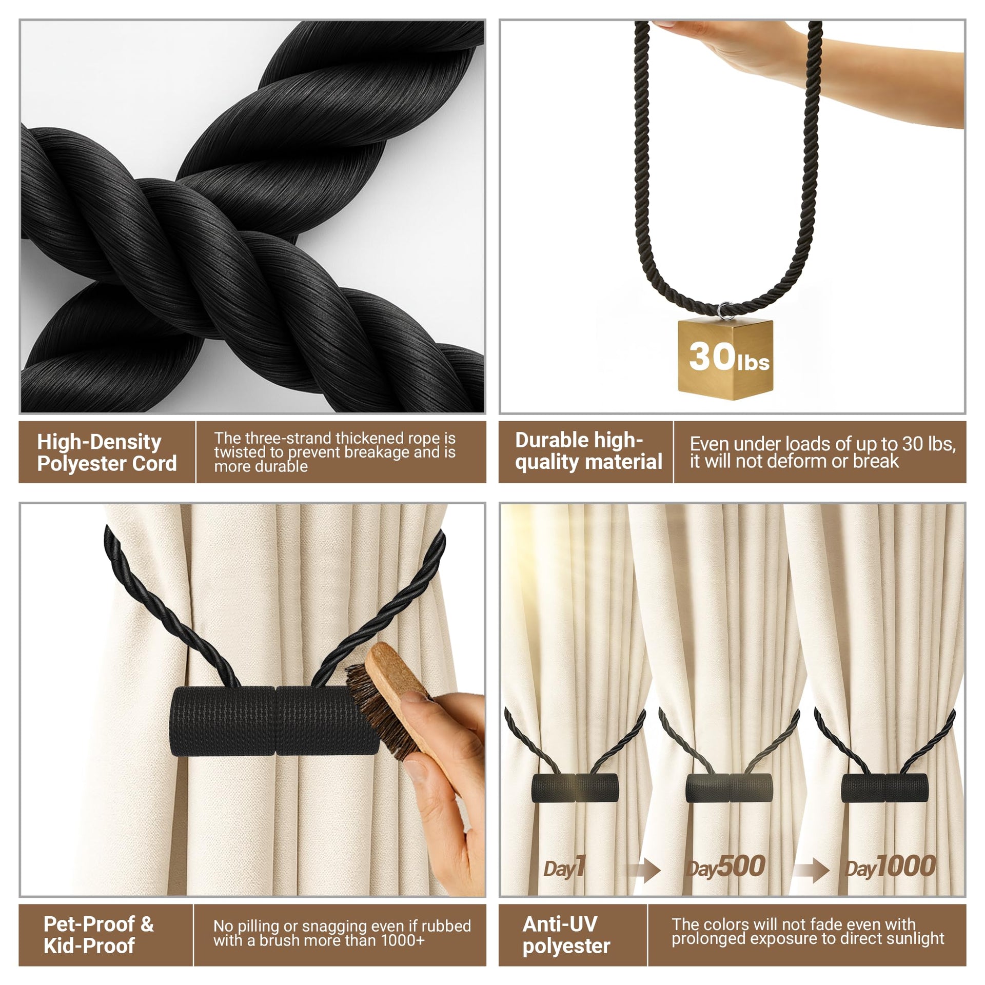 Magnetic Curtain Tiebacks Black 2pcs (2 Count)