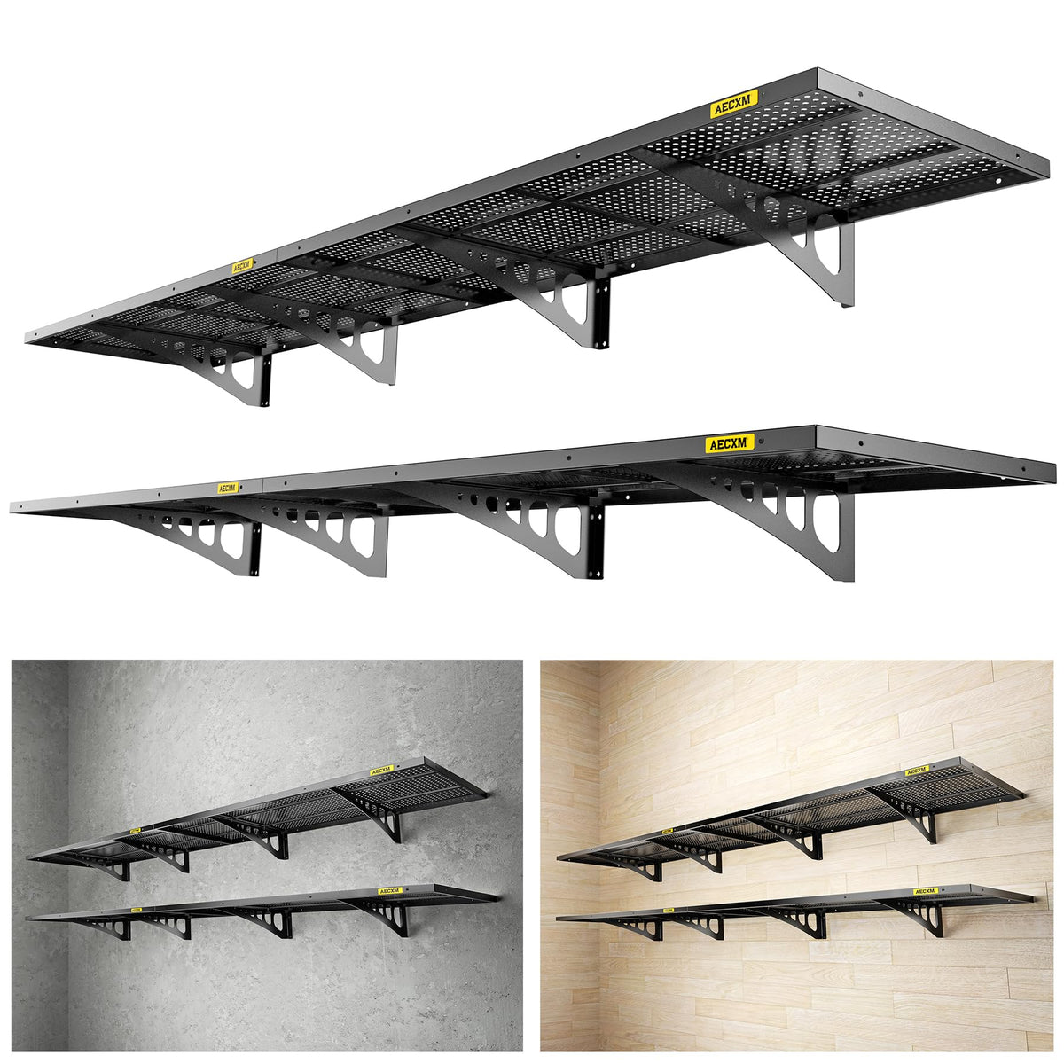 4 Pack 1.64x4ft Adjustable Garage Wall Shelving 1120lbs Load Capacity Heavy Duty Wall Mounted Storage Shelf Metal Floating Shelves for Garage (4 Count)