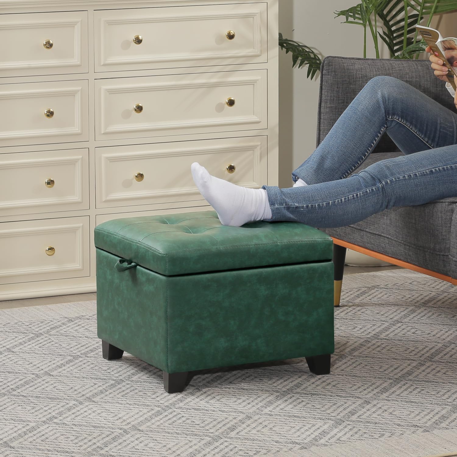 Faux Leather Storage Ottoman