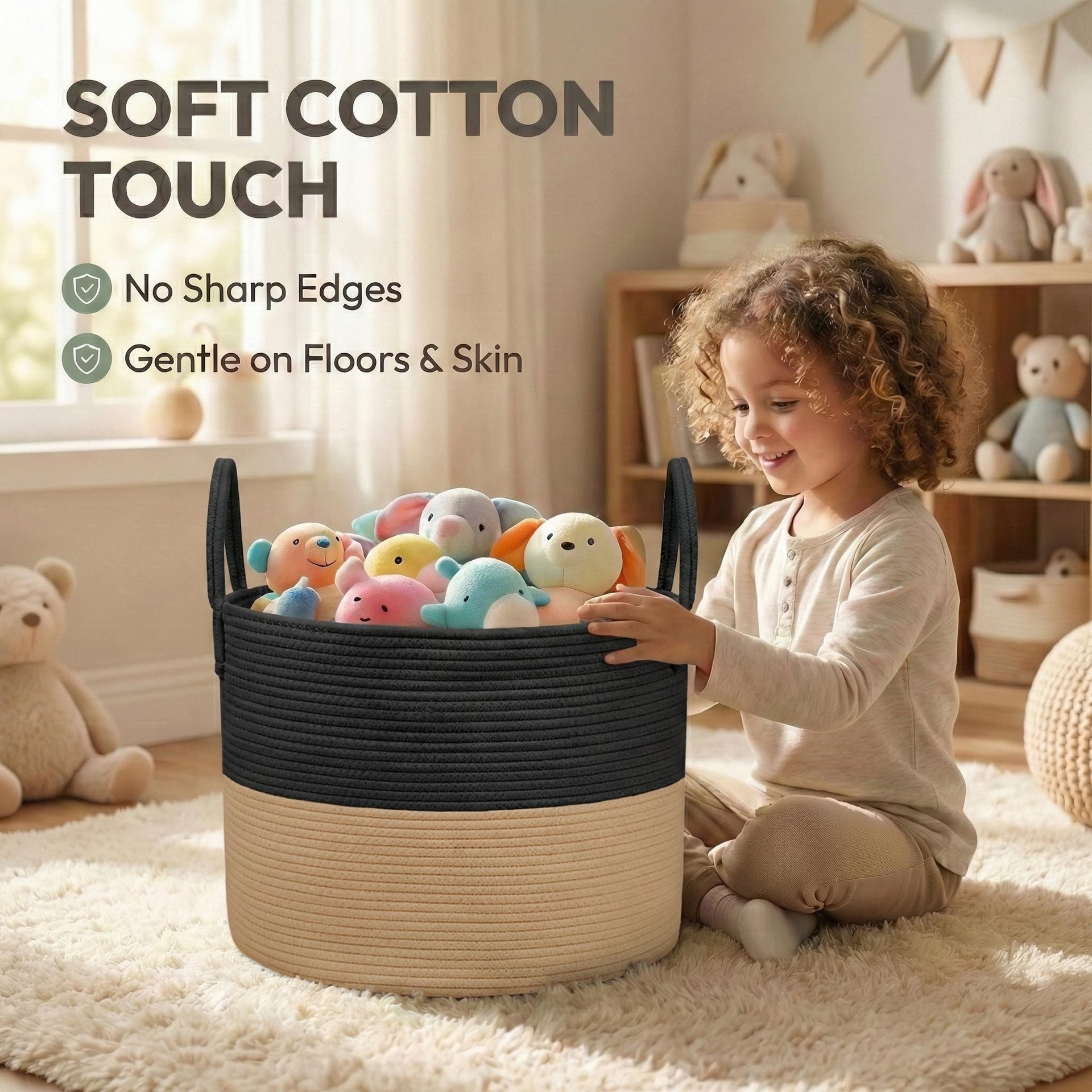 115L Extra Large Machine Washable Cotton Rope Blanket Basket