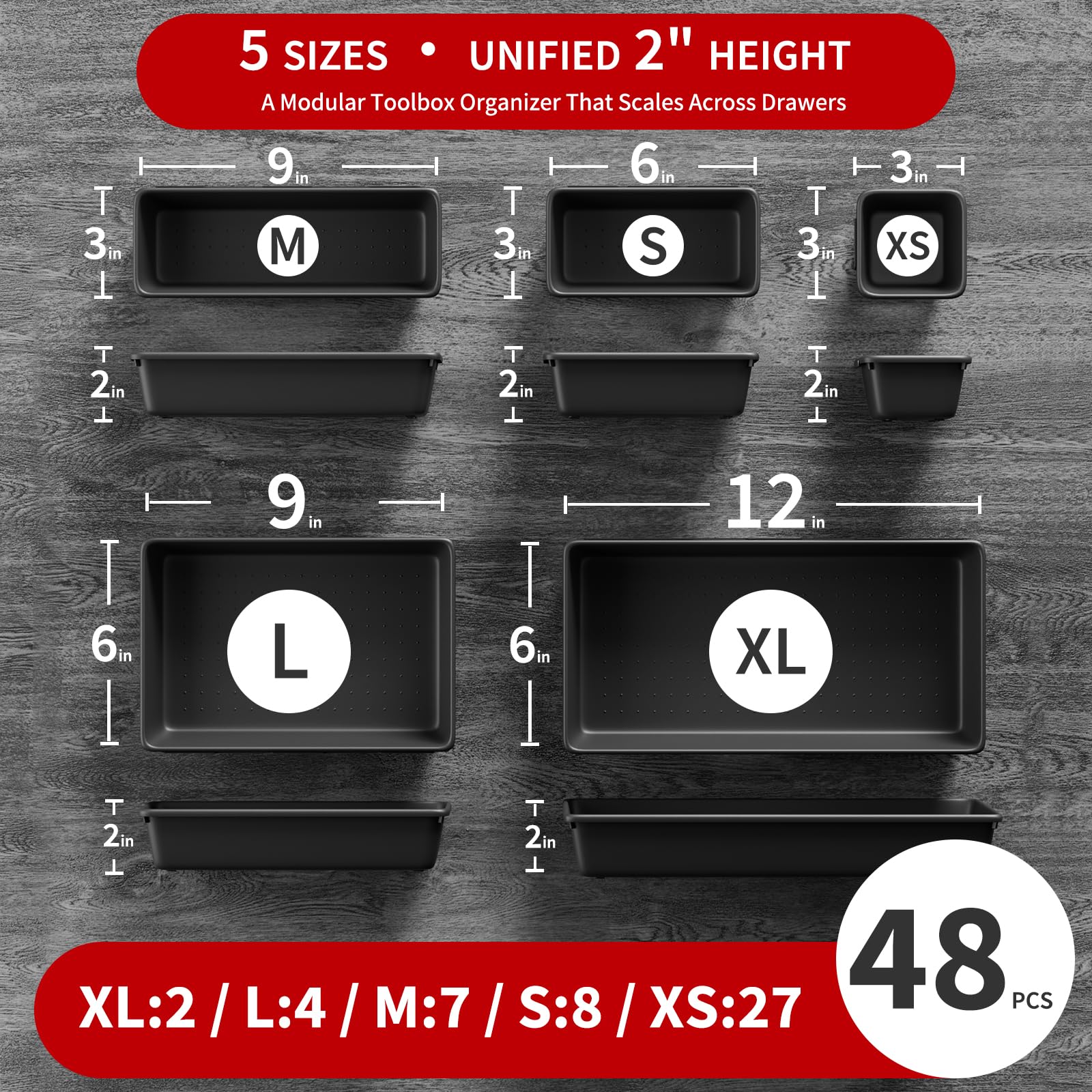 48PCS & 5 Sizes】 Tool Box Organizer Tray (48 Count)
