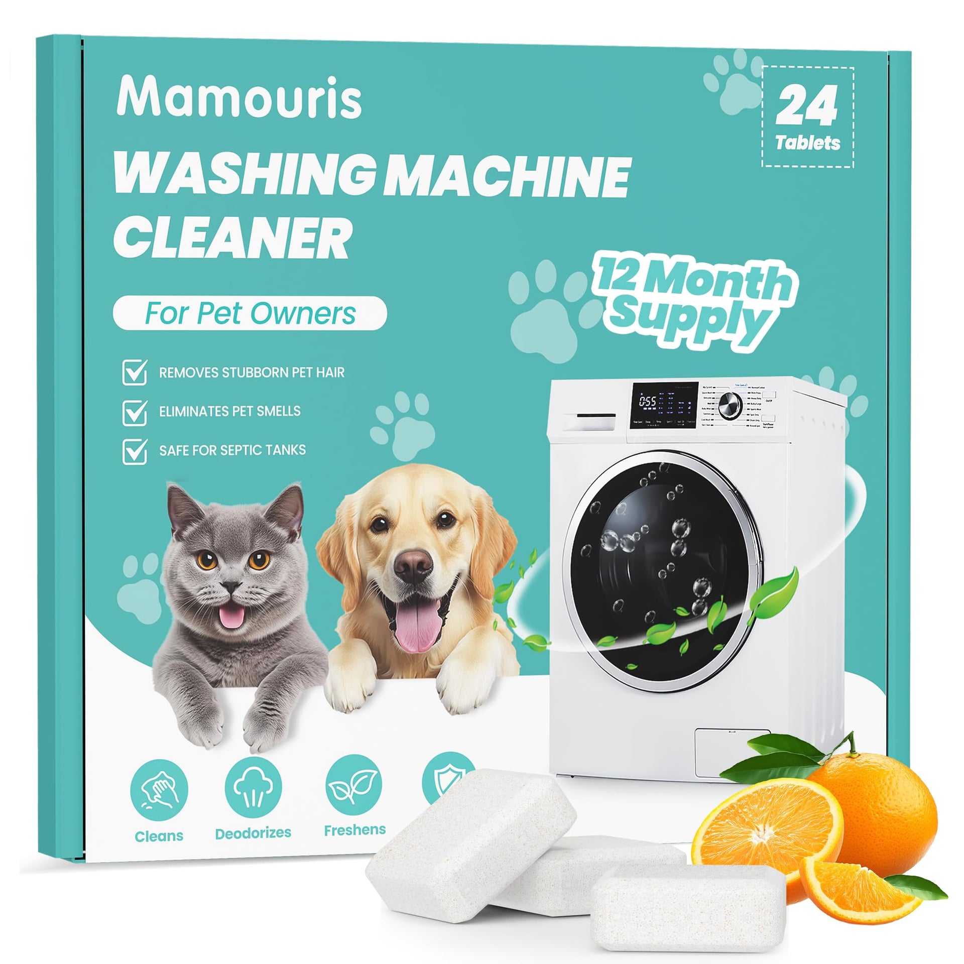 Washer Machine Cleaner Tablets for Pet Owners 24 Pack 11G Orange (24 Count)