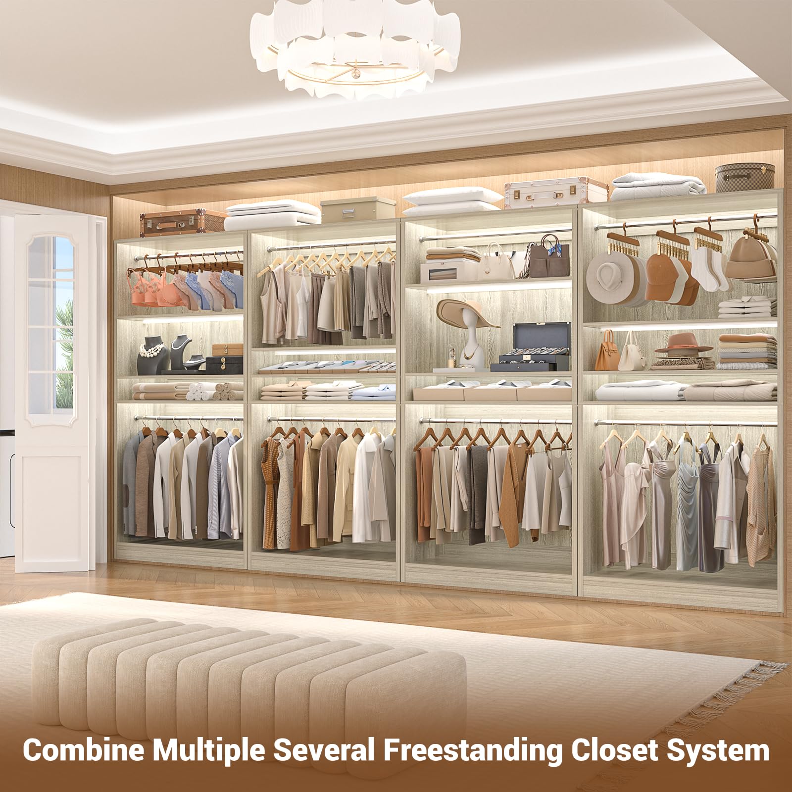 3FT Freestanding Closet System with 2 Hanging Rods & Adjustable Shelve