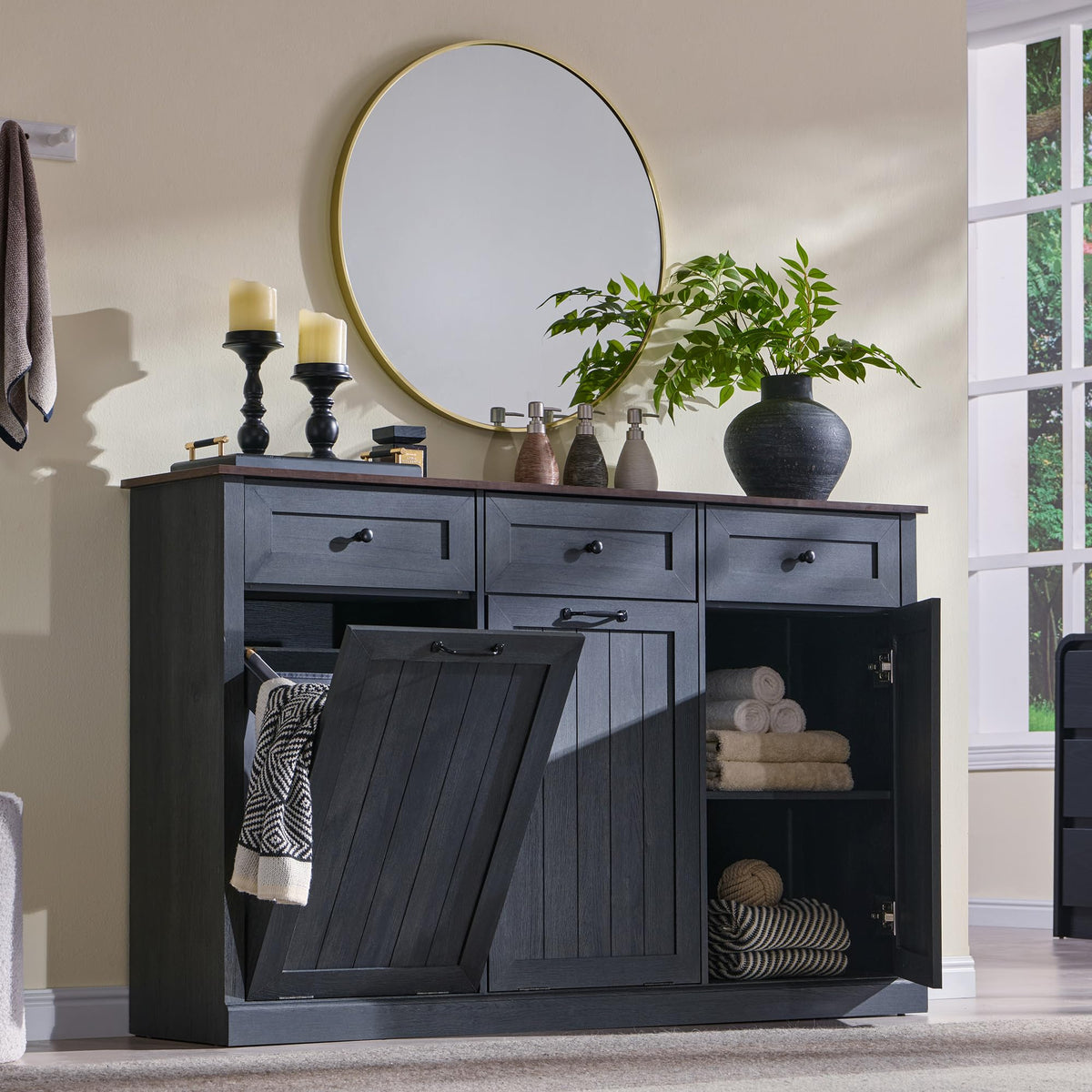Triple Tilt Out Laundry Hamper Cabinet