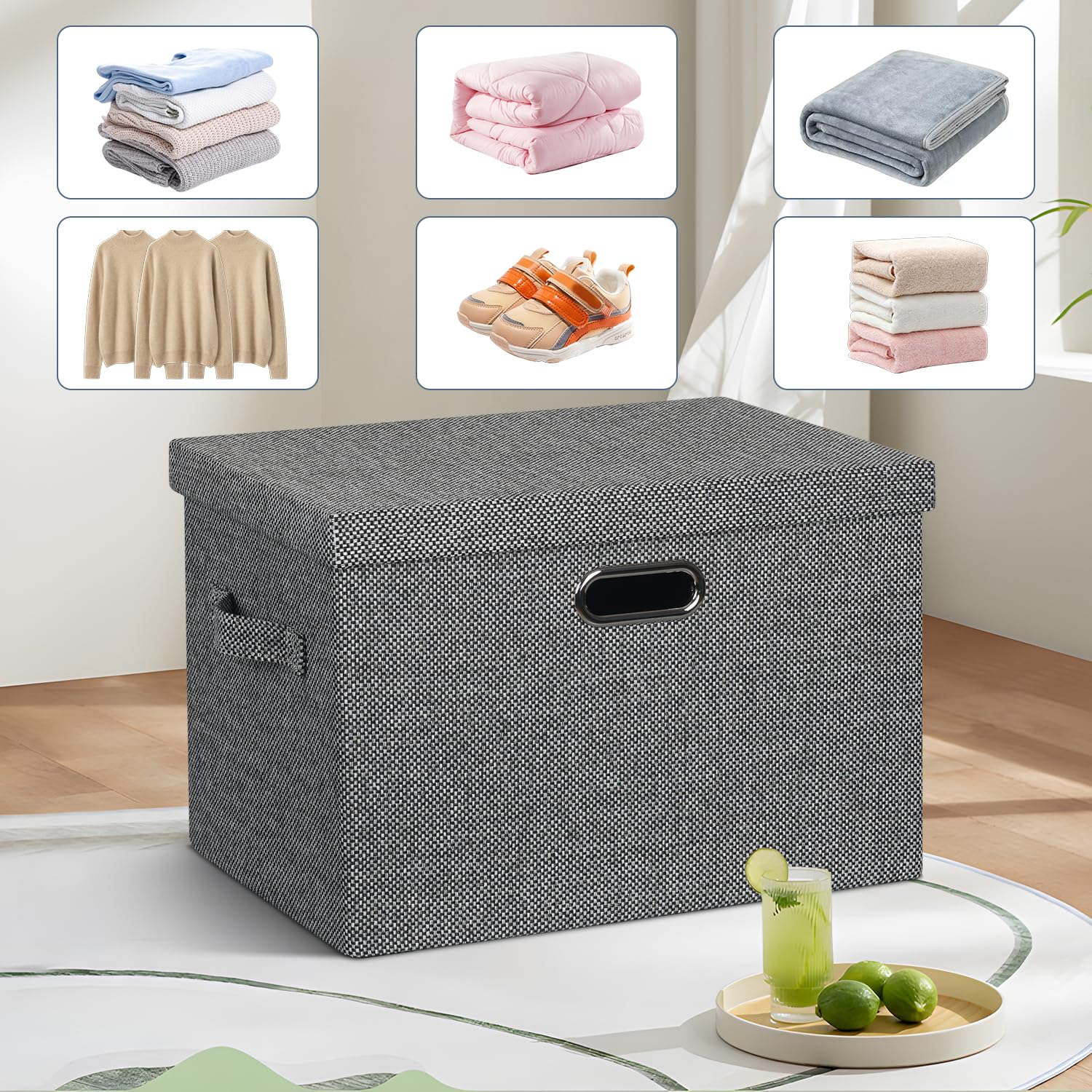 Storage Bins with Lids Fabric Closet Organizers Cubes Office Organization (3 Count)