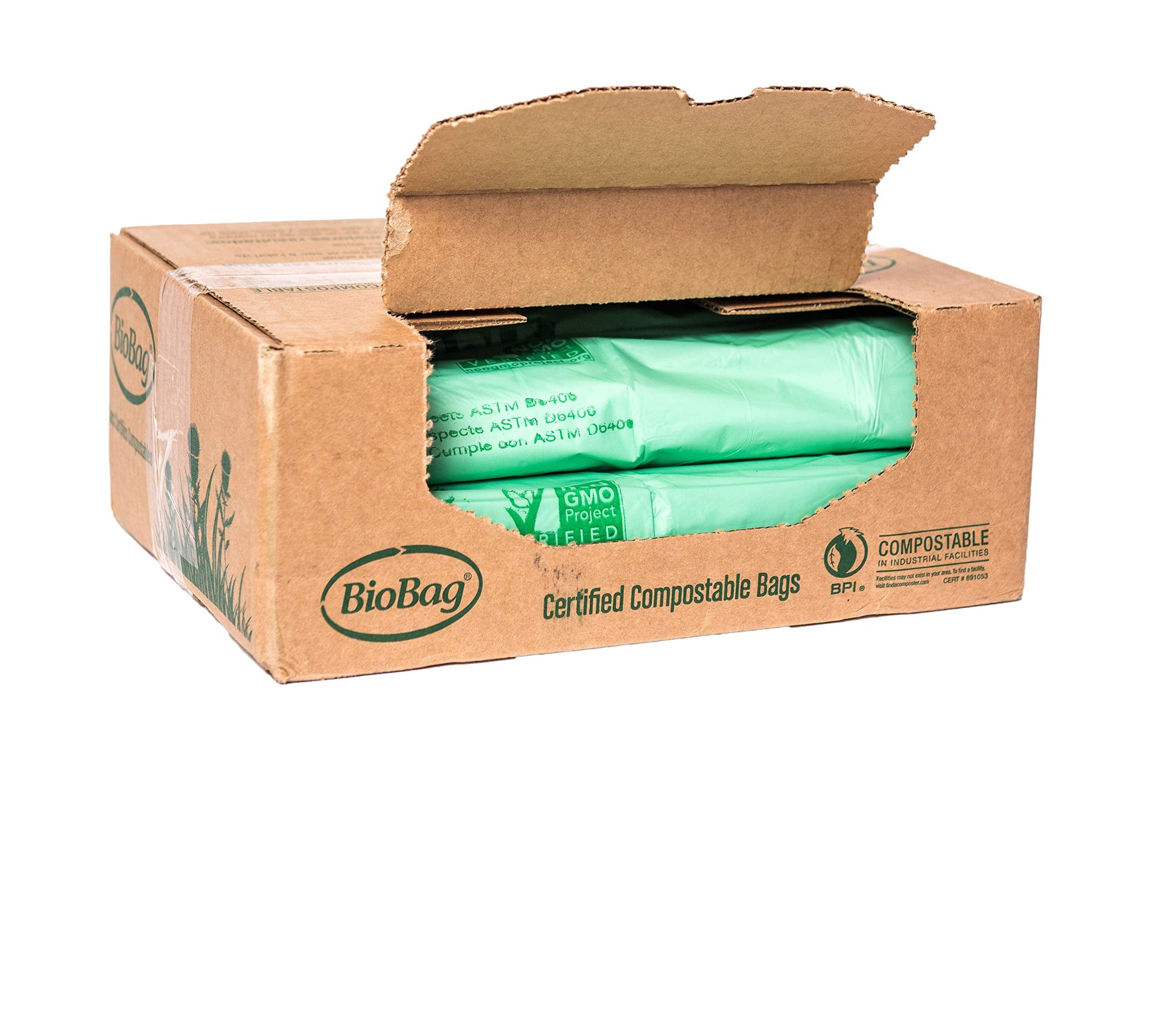USA) The Original Compostable Bag, 64 Gallon, 60 Count, 100% Certified Compostable Trash Bag Liners for Food Waste, Extra Strong and Durable, Trash Bag