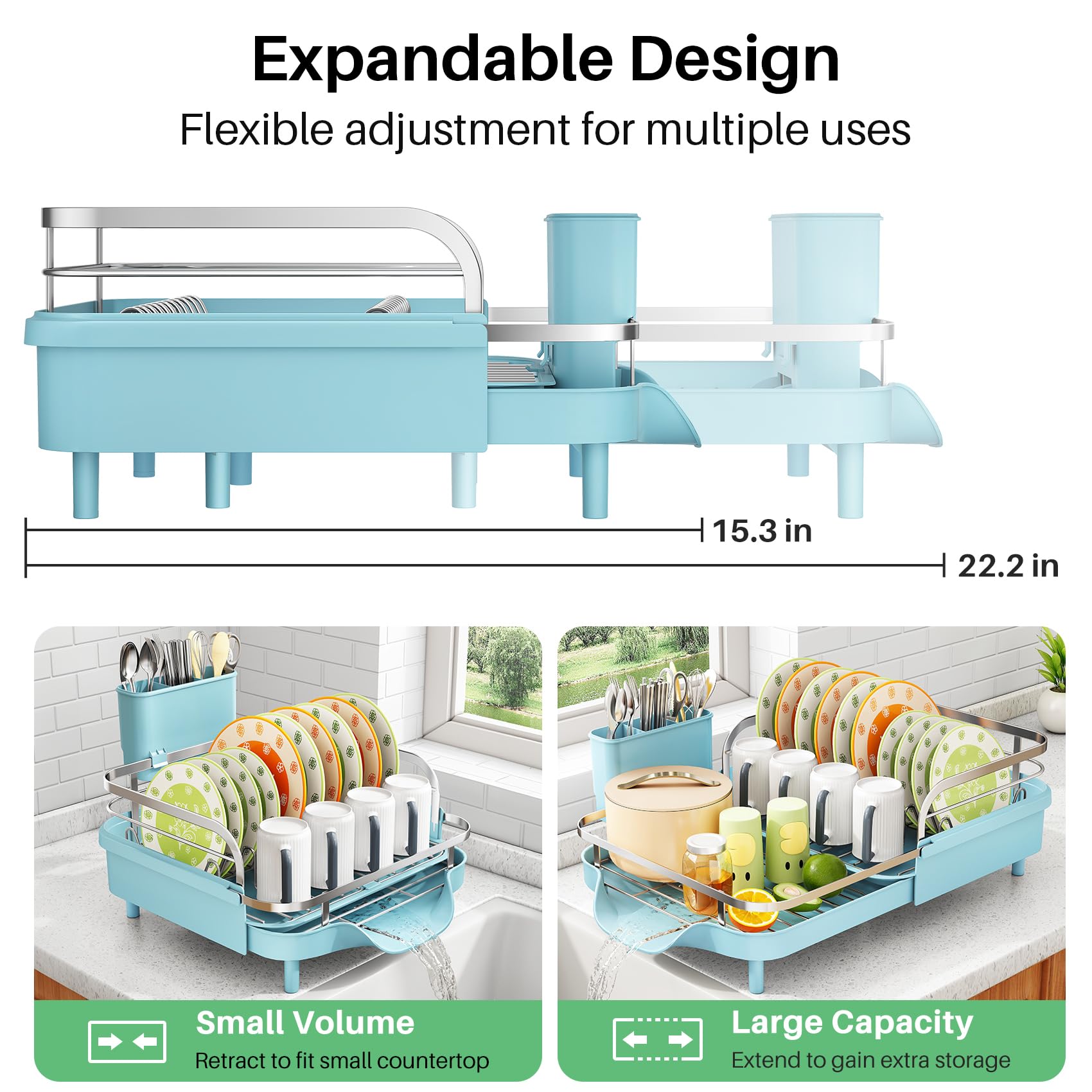Expandable Dish Drying Rack for Small Kitchen Counter