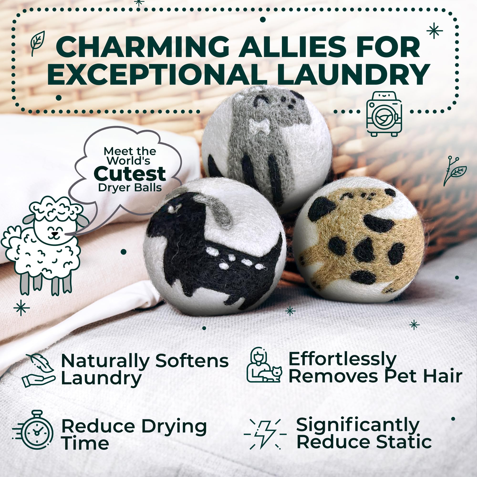 Chemical Free & Baby Safe! Reusable Wool Dryer Balls XL 6 (6 Count)