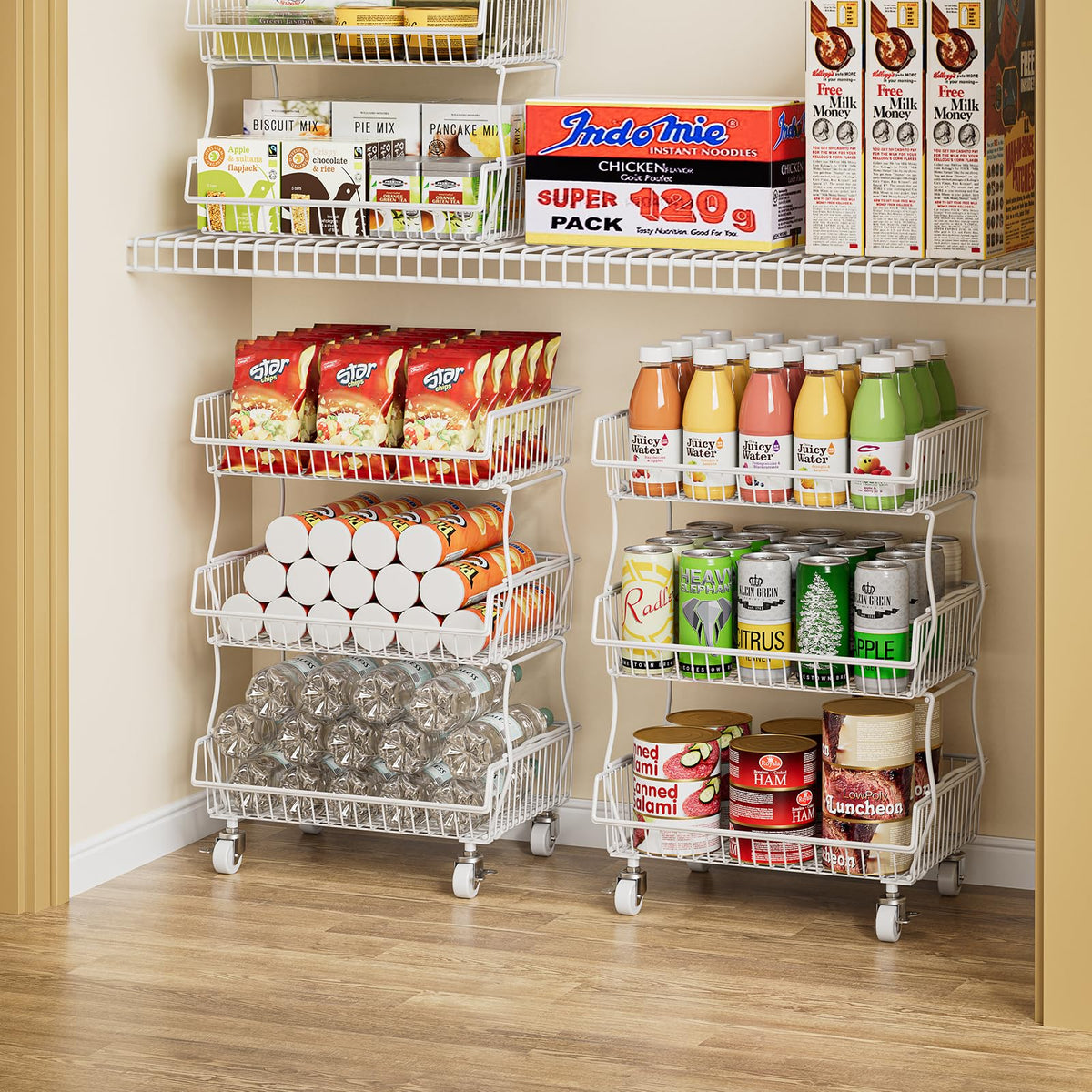 Pantry Organizers and Storage Cart with Upgraded Metal Hub Casters