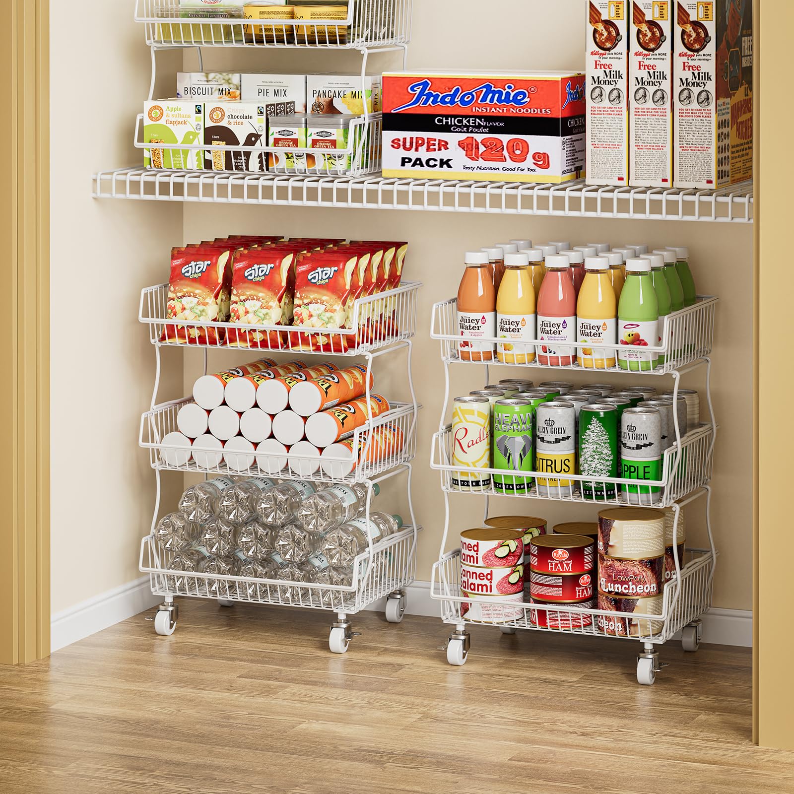 Pantry Organizers and Storage Cart with Upgraded Metal Hub Casters