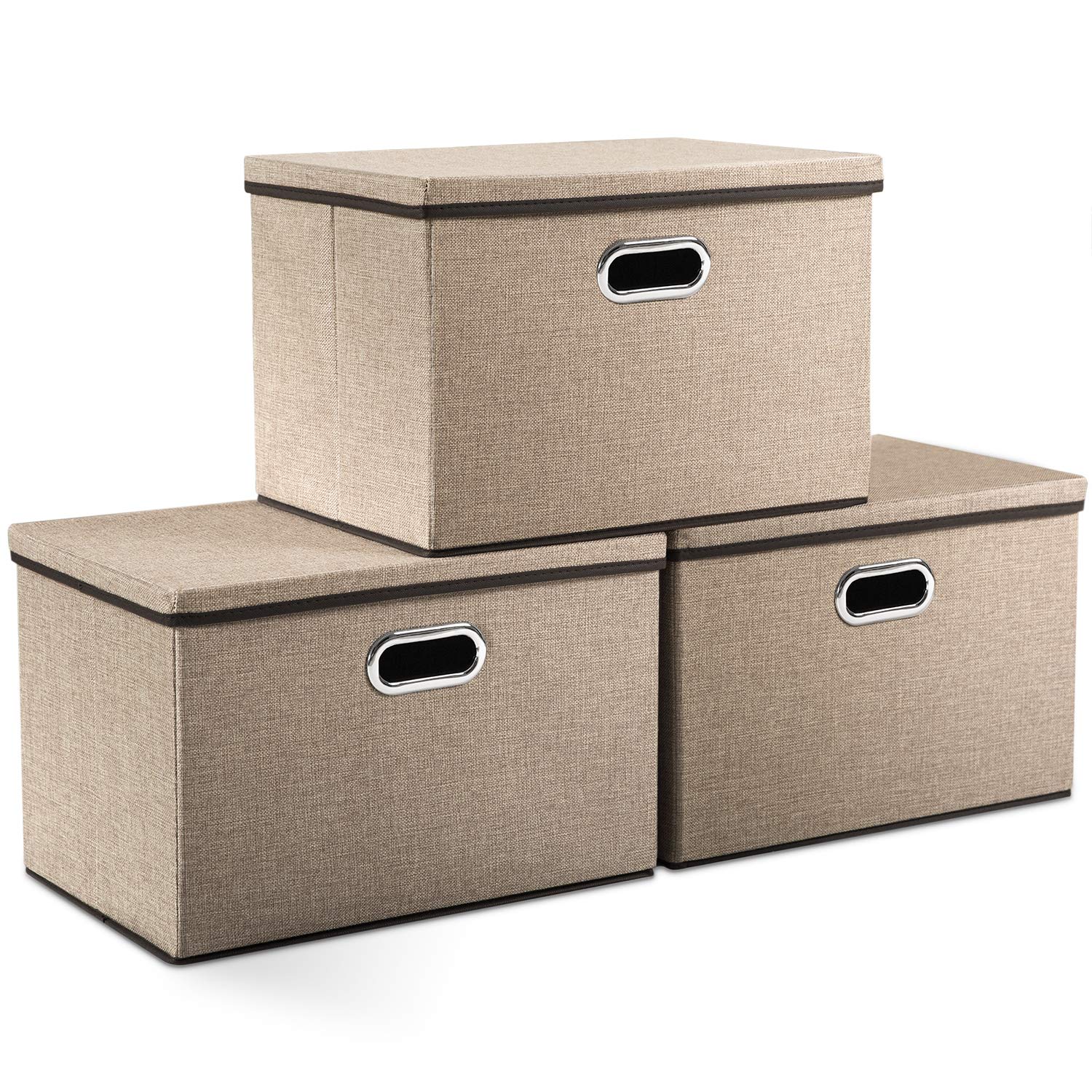 Large Collapsible Storage Bins with Lids [3 (3 Count)