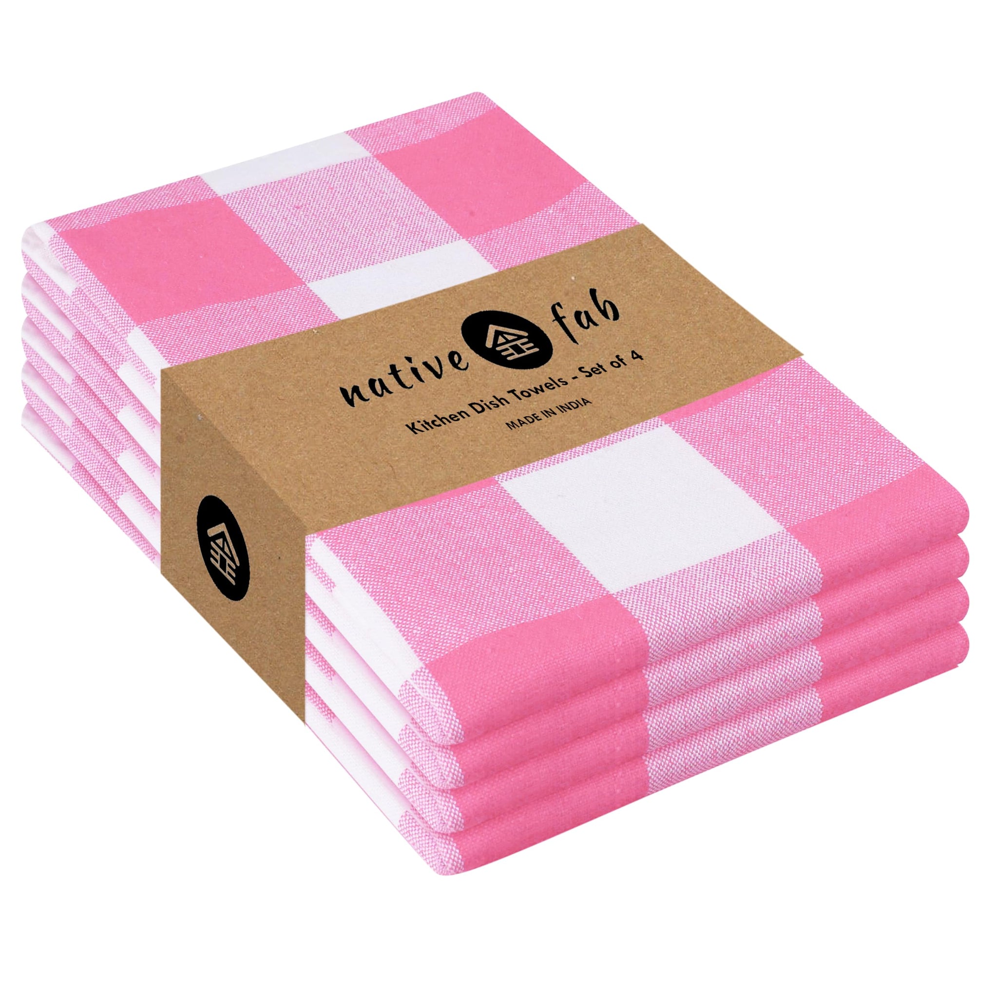 Pink Checked Kitchen Towel 16"x26" (4 Count)