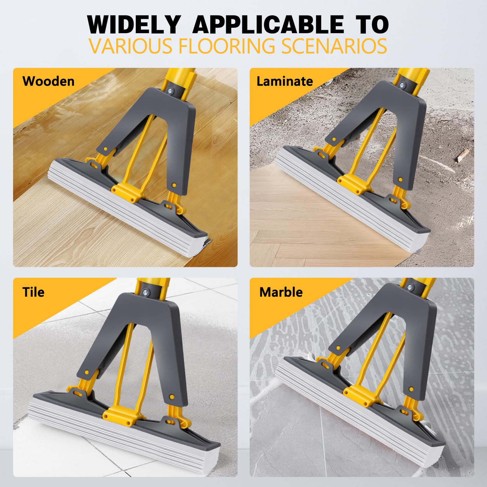PVA Sponge Mops for Floor Cleaning with 3 Squeeze Mop Heads