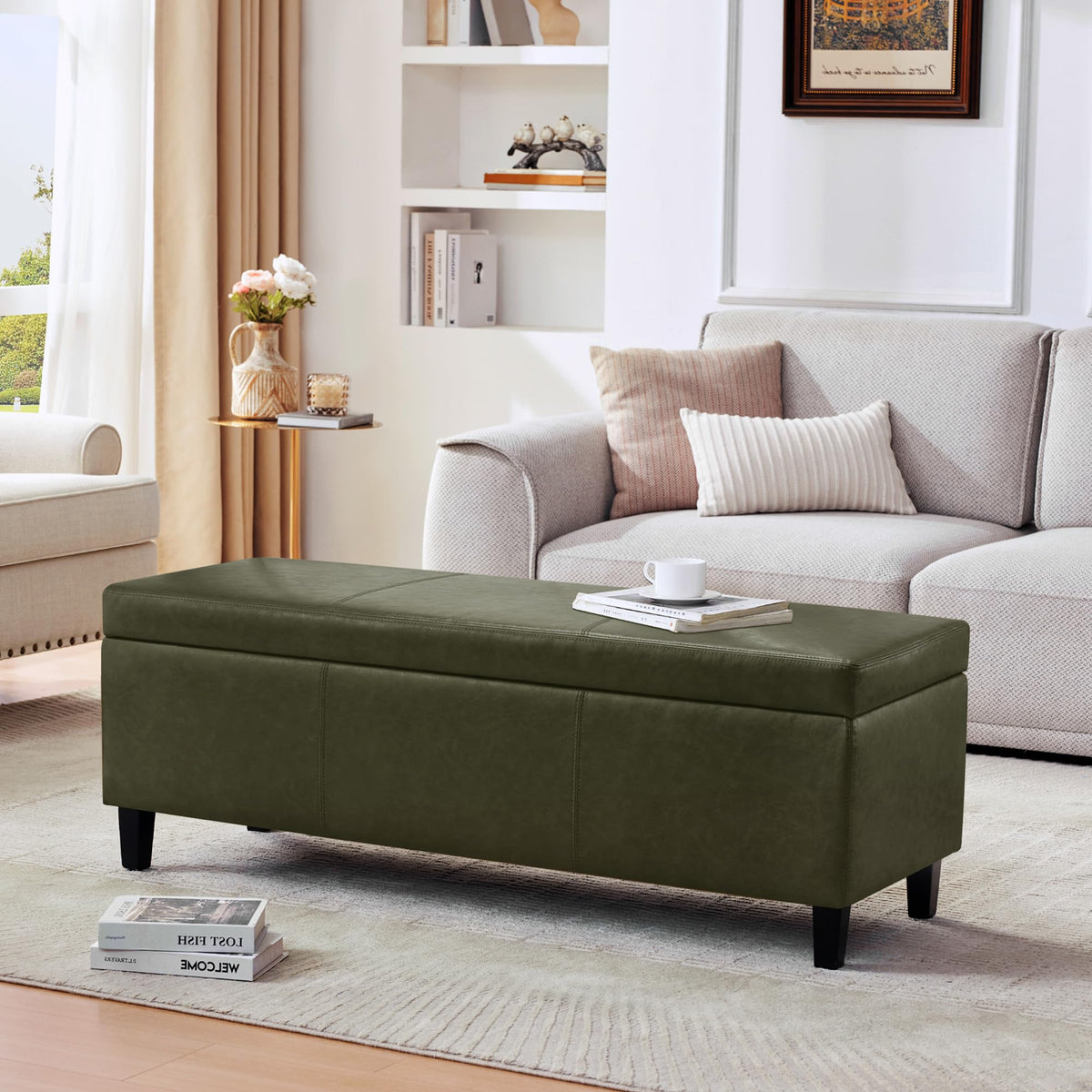Storage Ottoman Bench 50.3" Faux Leather Upholstered End of Bed Bench