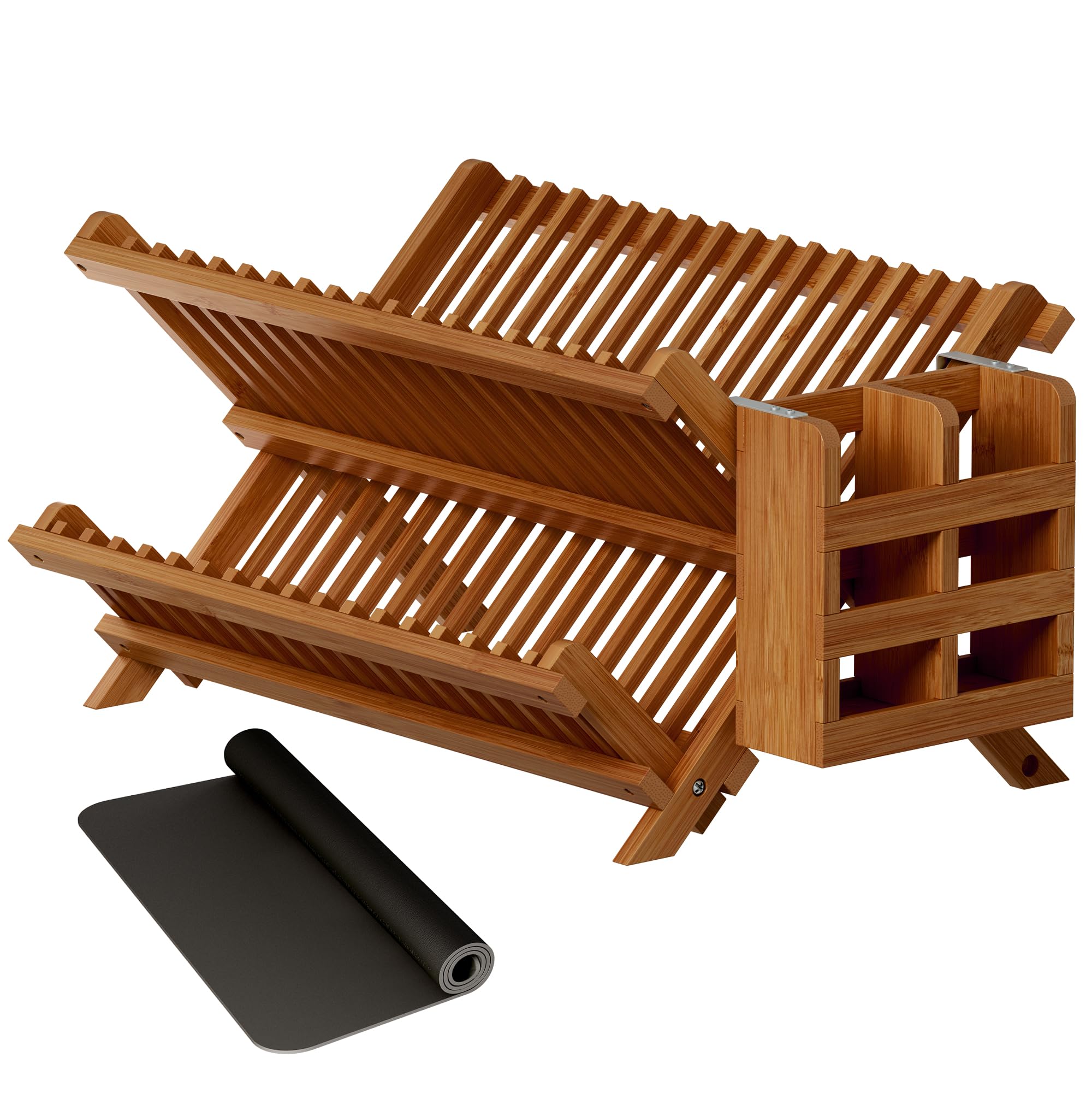 Teak Dish Drying Rack with Utensil Holder