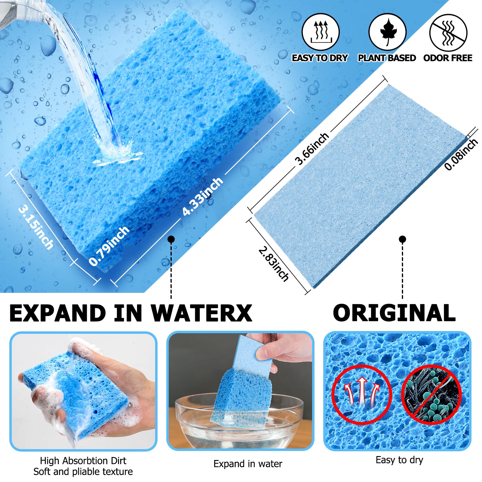 12 Counts Multipurpose Kitchen Sponges Pack Compostable Biodegradable Compressed Cellulose Sponges 18X Super Absorbent POP UP Eco Sponge for Household Use