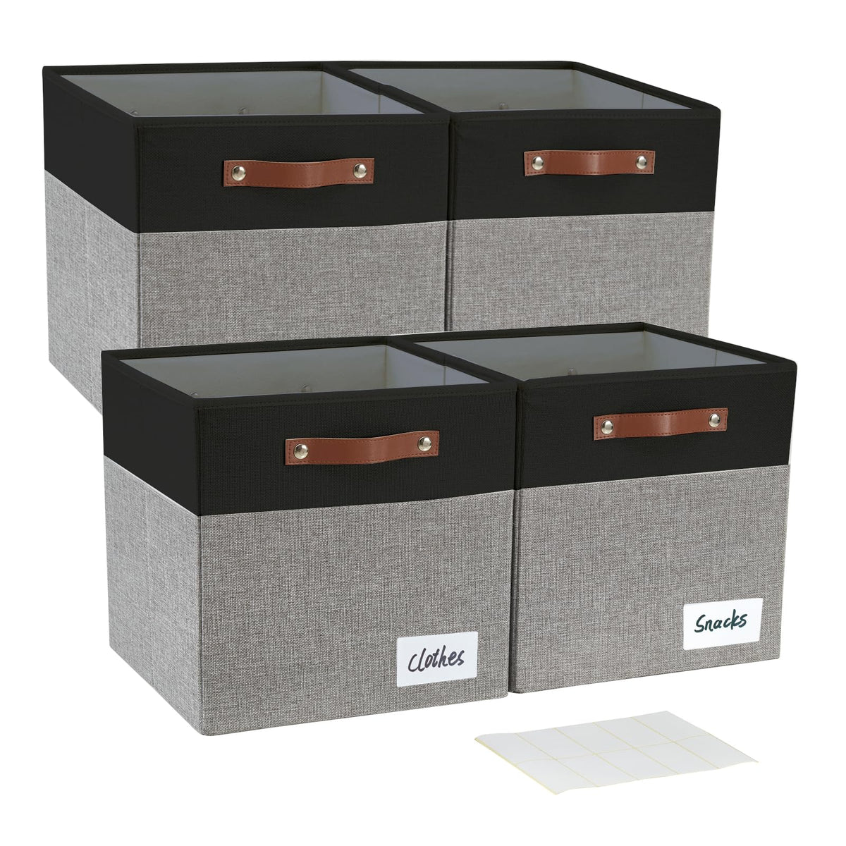 Collapsible Fabric Storage Cube Bins with 2 Reinforced PU Handles (4 Count)