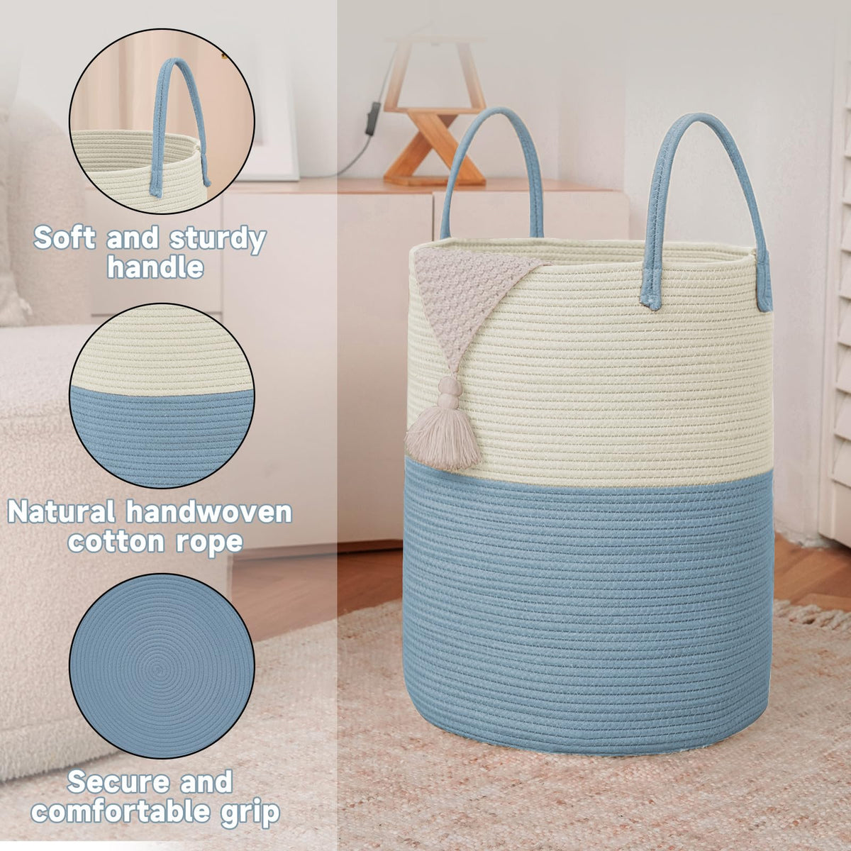 80L Cotton Rope Laundry Basket Hamper