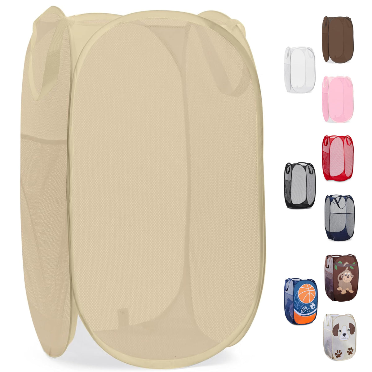 Collapsible Mesh Pop Up Laundry Hamper with Side Pocket