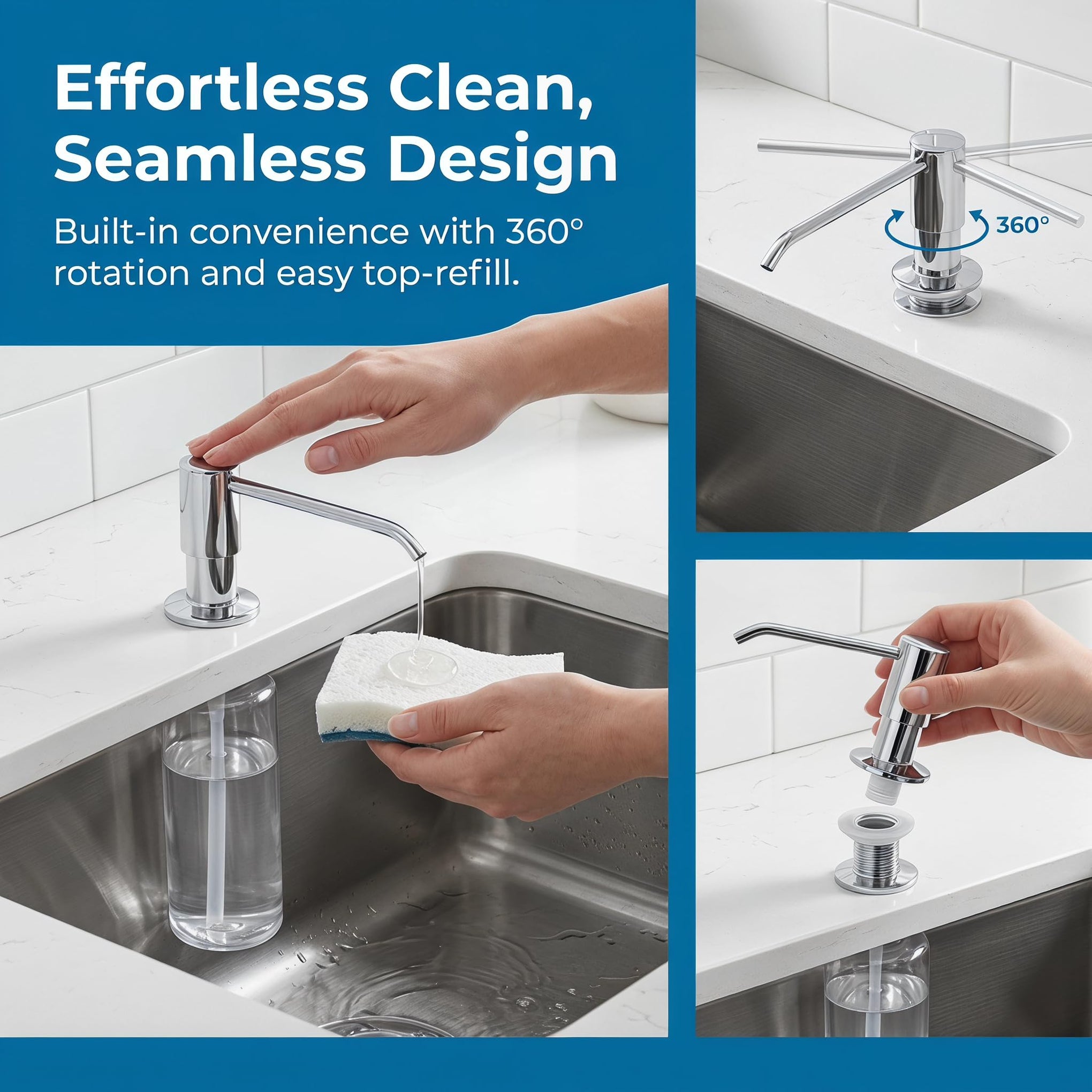 304 Stainless Steel Kitchen Sink Soap Dispenser 10 oz