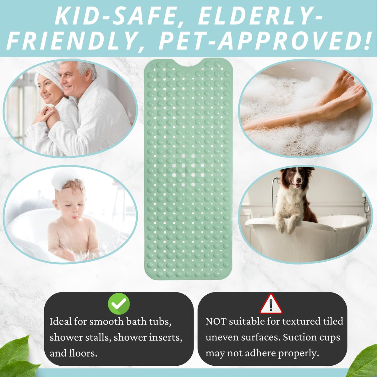 Non Slip Bath & Shower Mat 40x16 Extra Long