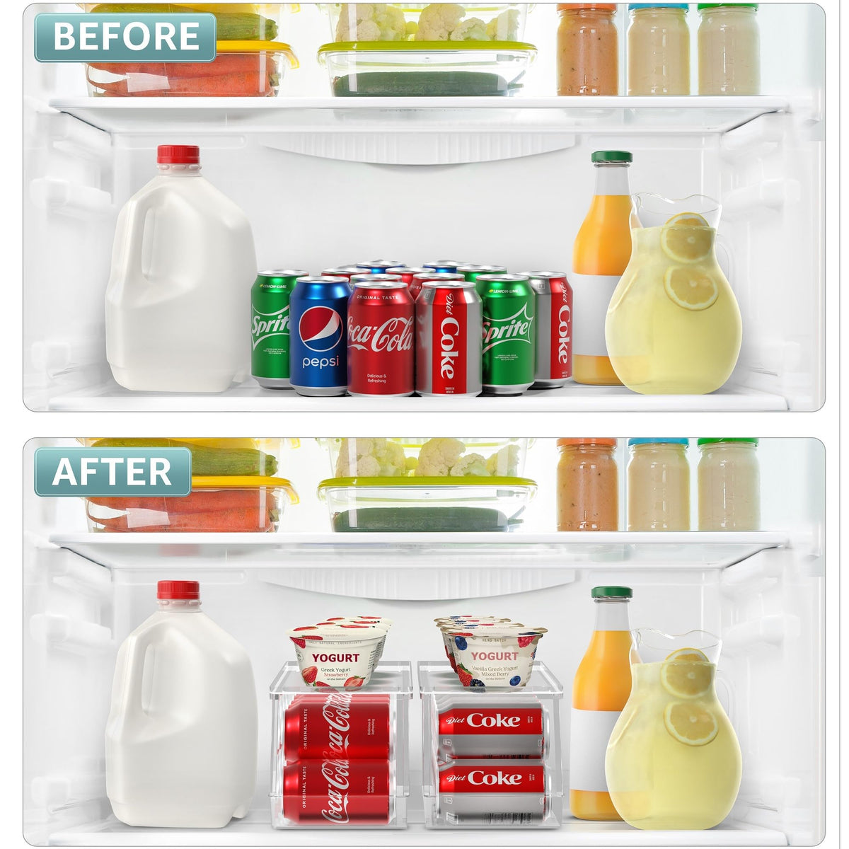 Soda Can Organizer for Refrigerator Stackable Can Holder Dispenser with Lid for Fridge (2 Count)