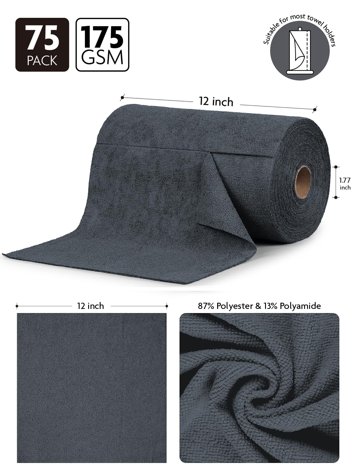 Microfiber Cleaning Cloth Roll (75 Count)