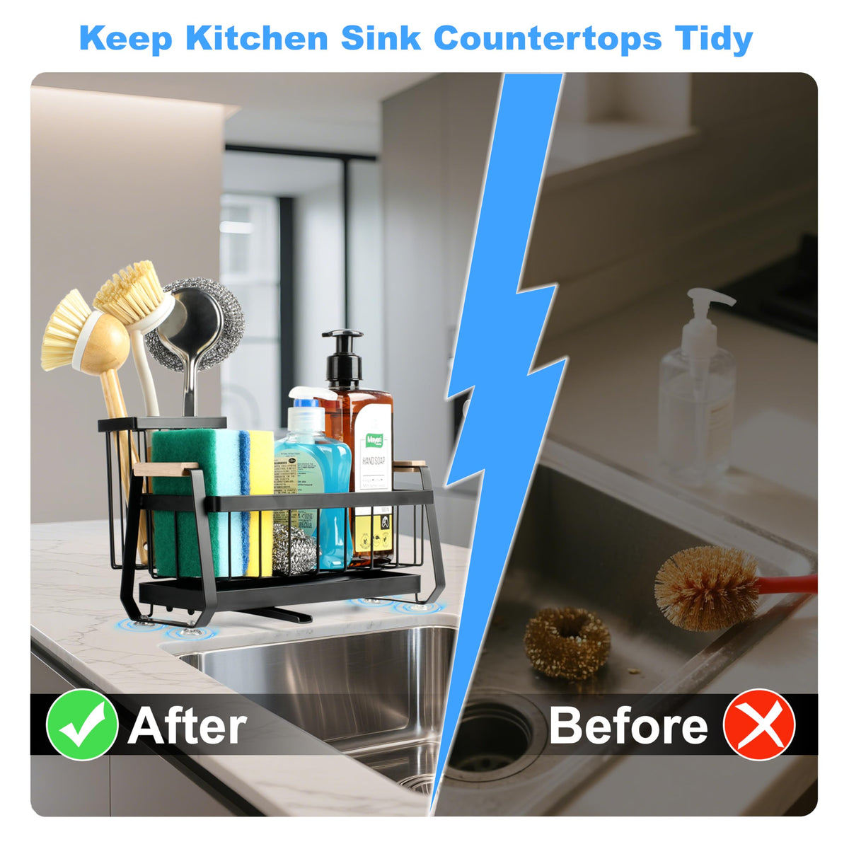 Sponge Holder for Kitchen Sink Caddy Organizer with Brush Holder