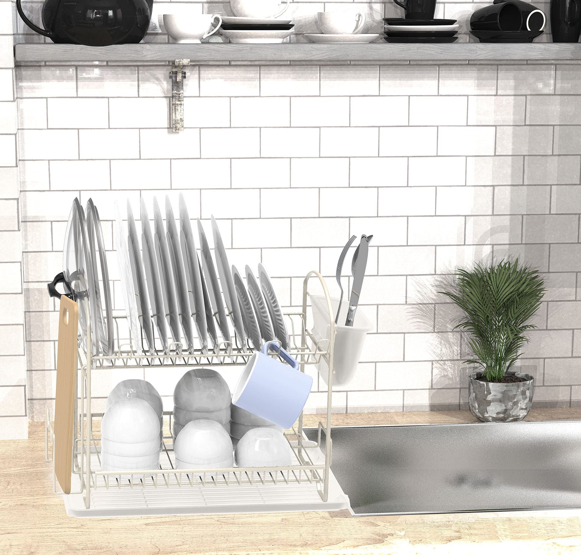 2 Tier Dish Rack with Drainboard