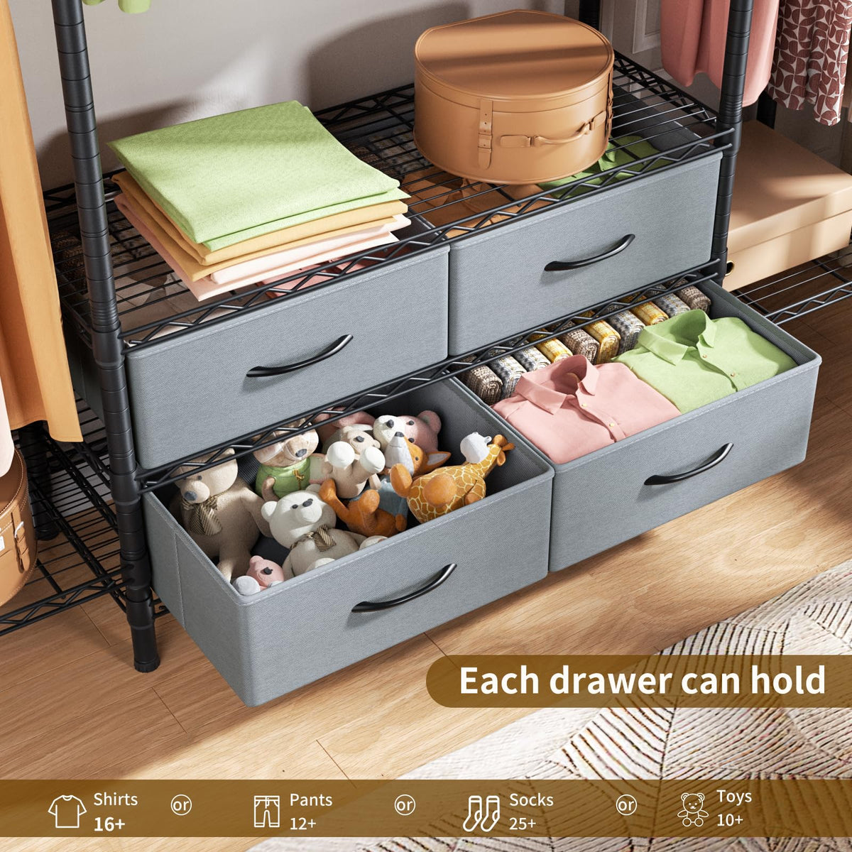 Heavy Duty Clothes Rack Metal Wardrobe with Adjustable Wire Shelves