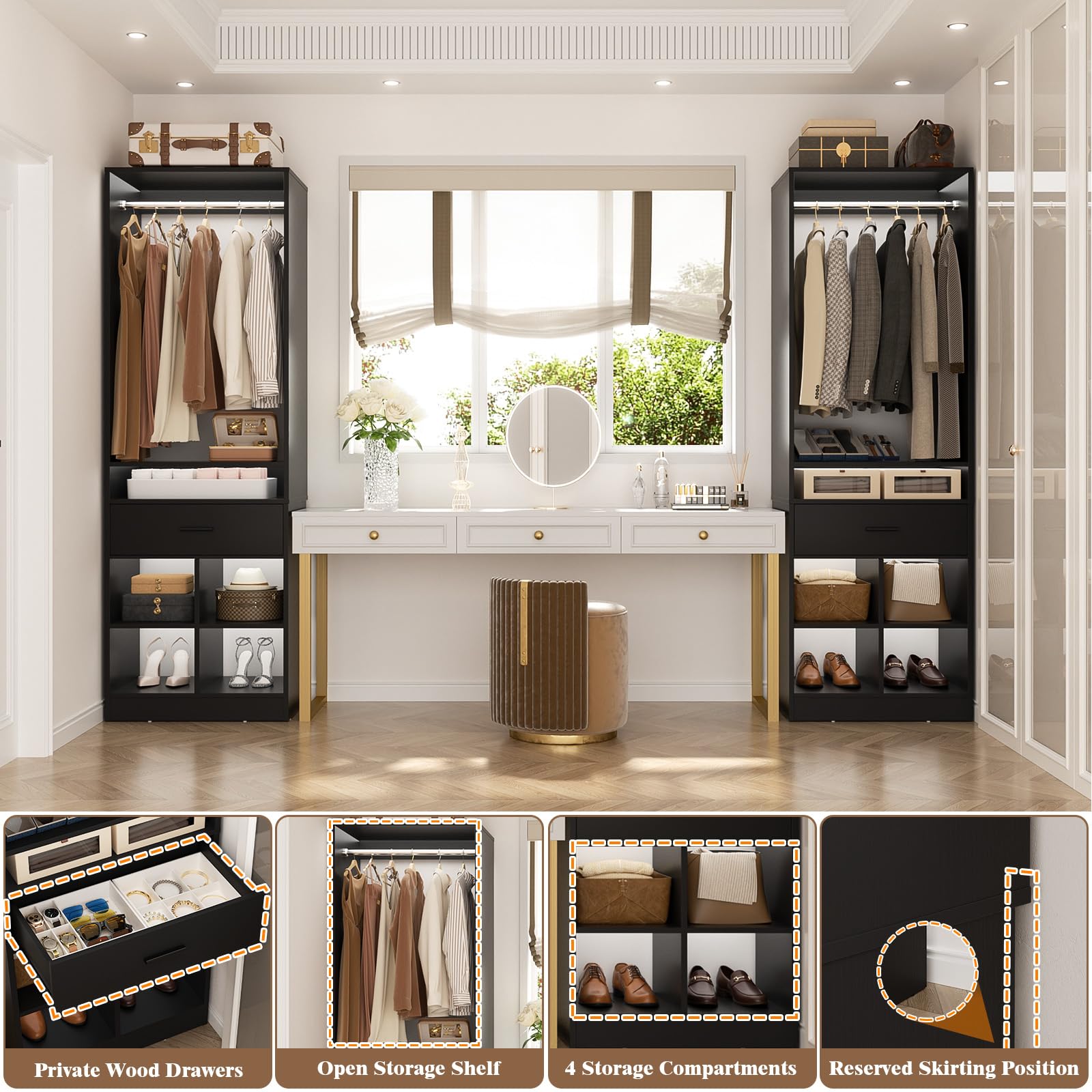 Freestanding Closet System with Wood Drawer and 4 Cubby Storage