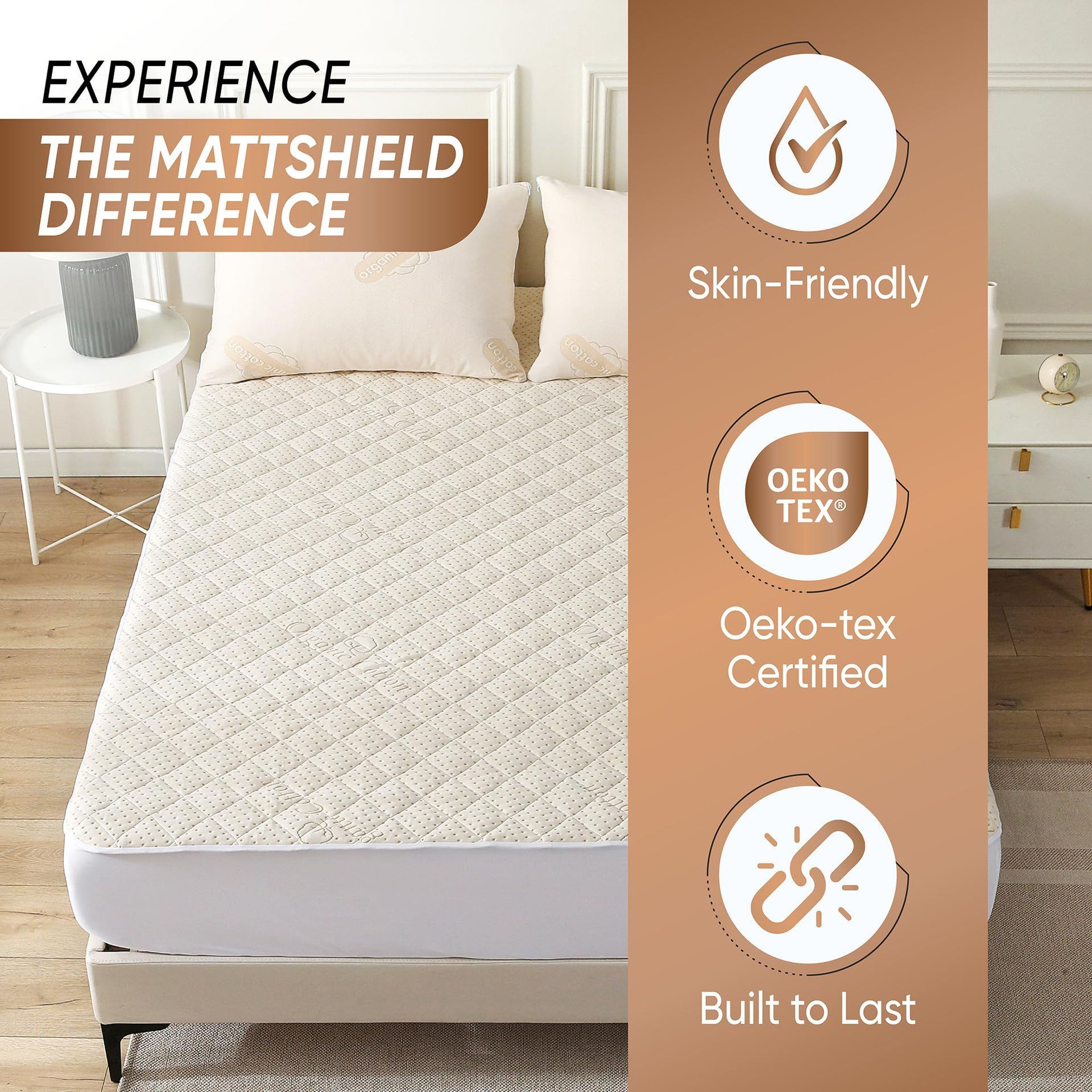 Luxury Quilted Organic Cotton Mattress Protector Twin Size