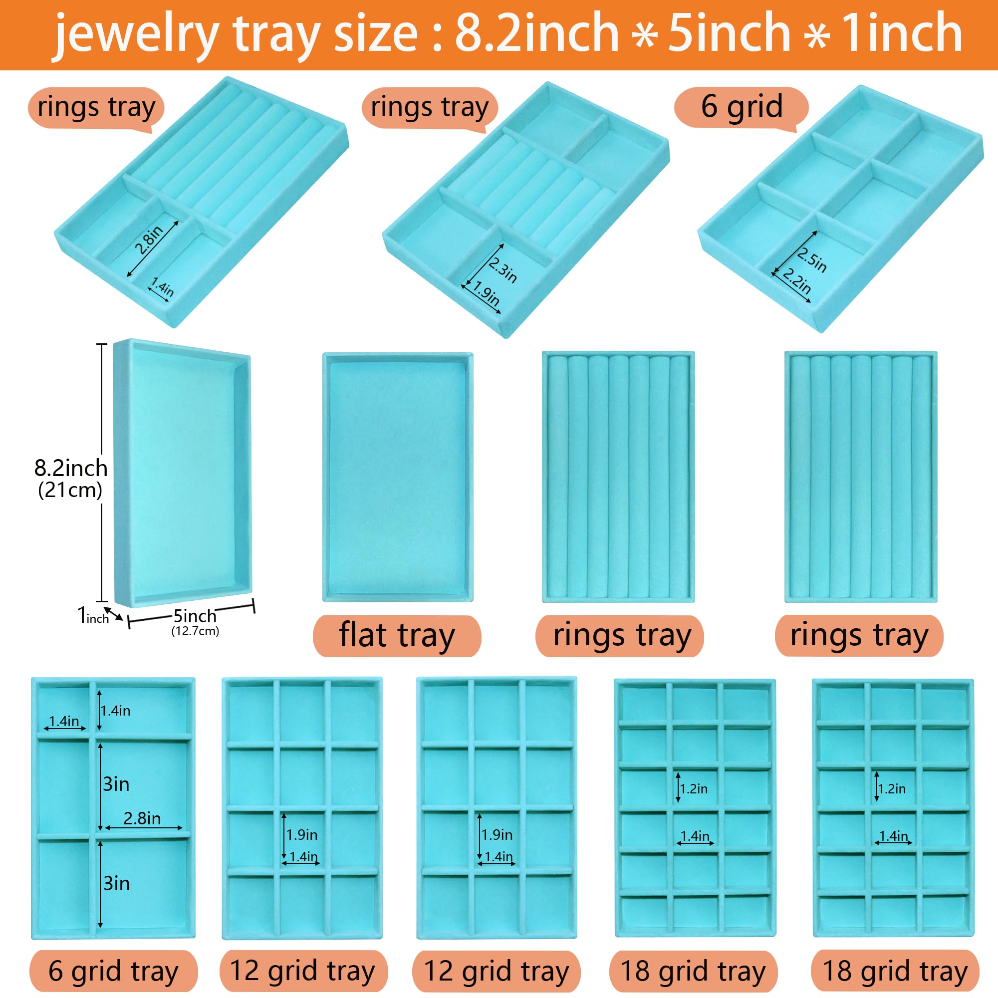 12 Pcs Jewelry Organizer Tray Stackable Velvet Jewelry Tray Earrings Display Case Necklace Earring Box Storage Drawer Bracelet Rings Accessories Trays (12 Count)