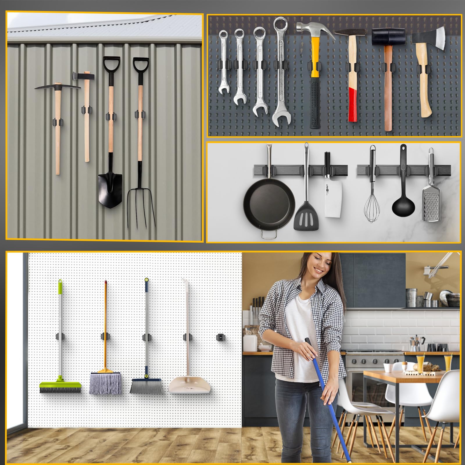Upgraded Magnetic Broom and Mop Holder Wall Mount (4 Count)