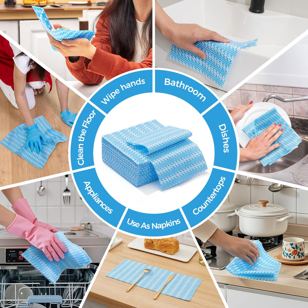 Handi Wipes Reusable Cloths Disposable Cleaning Towels Dry Kitchen Wipes Reusable Dish Towel Washcloths Dry Fast Multi (120 Count)