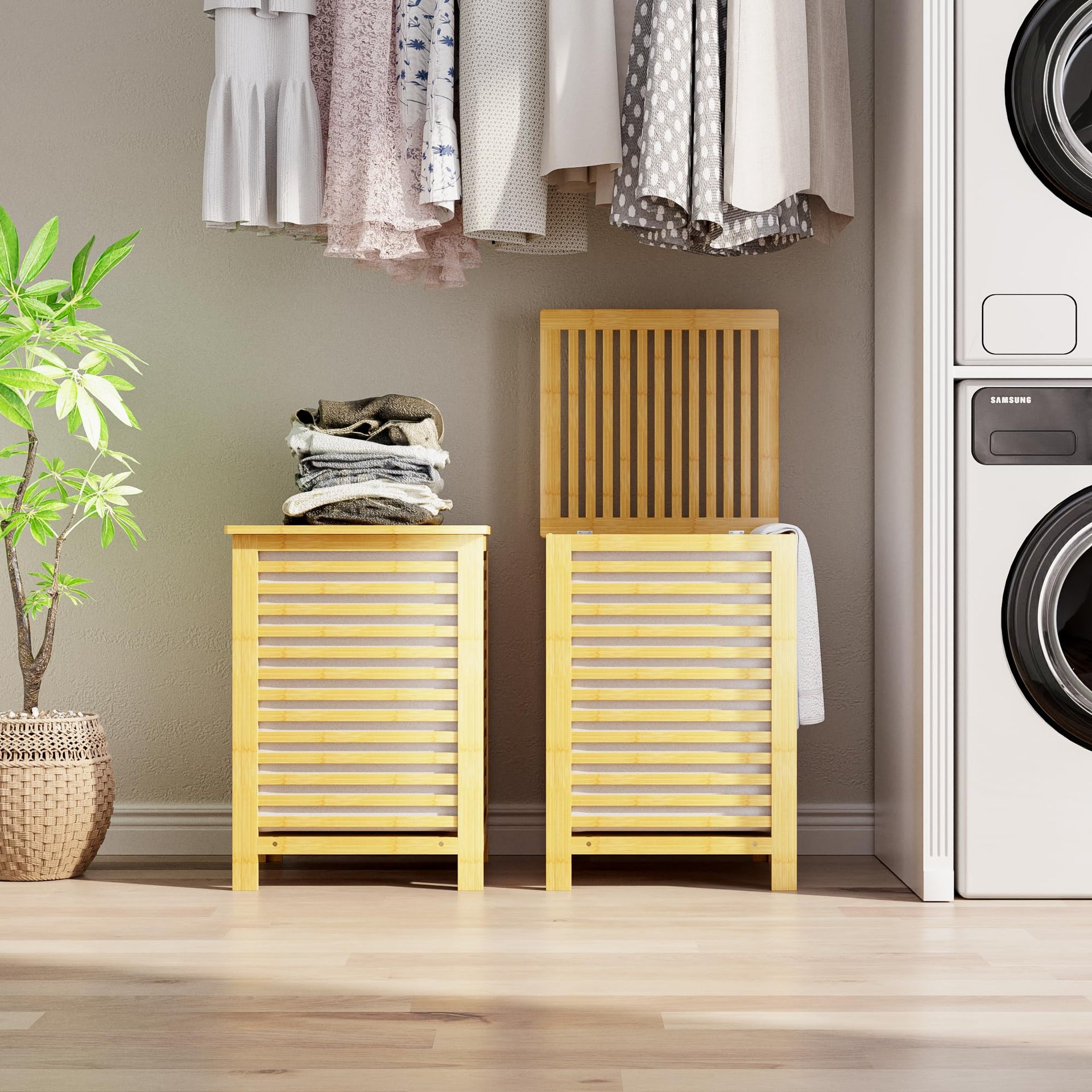 Double Laundry Hamper with Lid