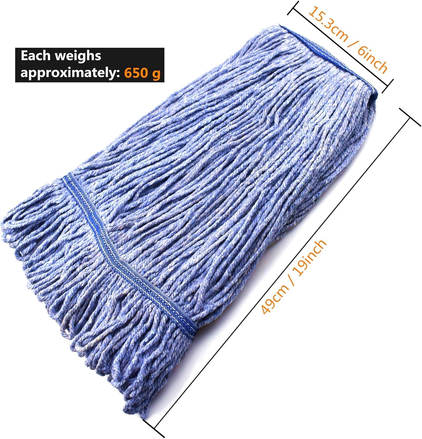 String Mop Heads Replacement Heavy Duty Commercial Grade Blue Cotton Looped End Wet Industrial Cleaning Mop Head Refills (2 Count) - ModHome Supplies